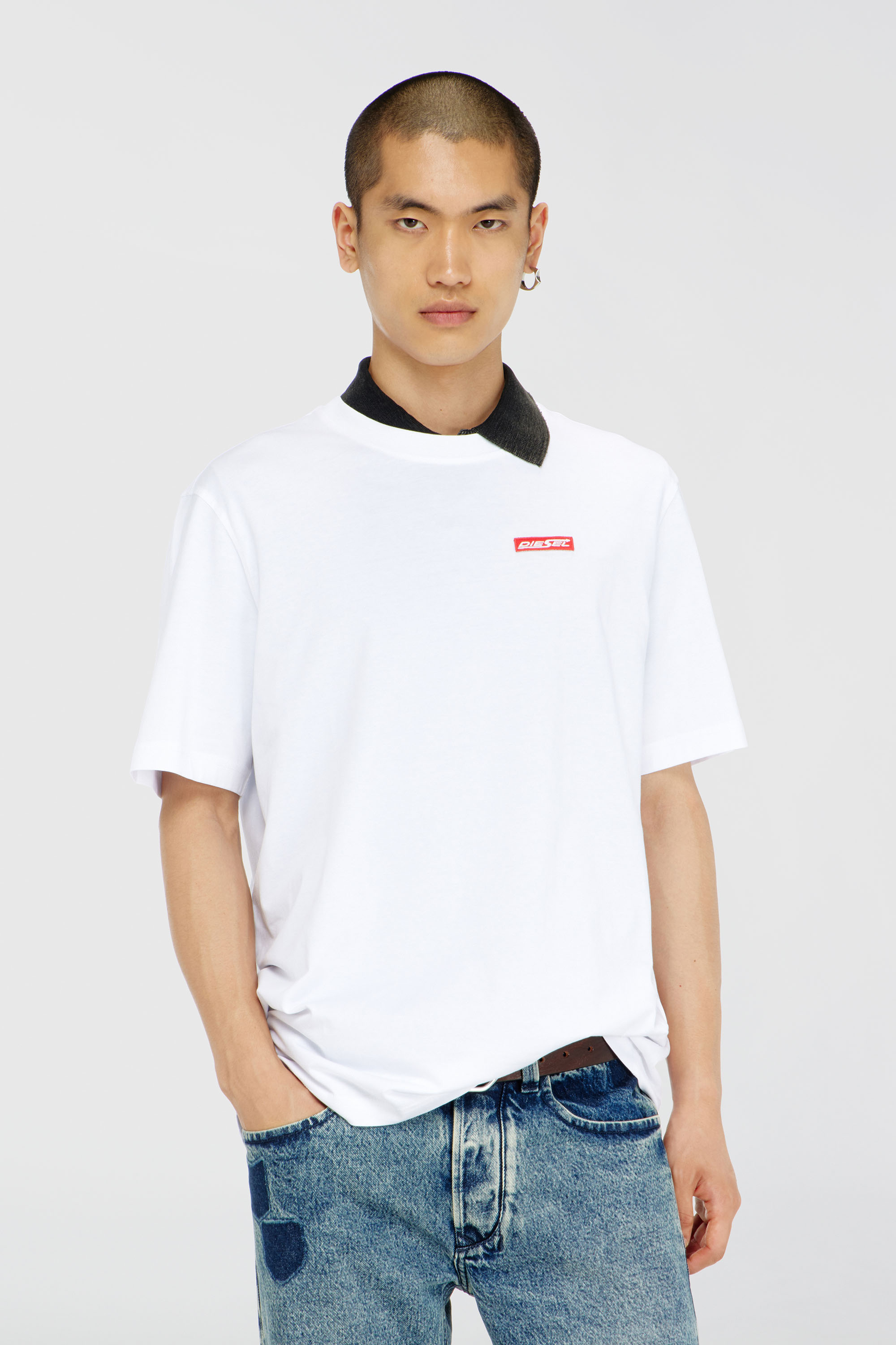 Diesel - T-ADJUST-AA12, Man's Cotton T-shirt with logo patch in White - 3