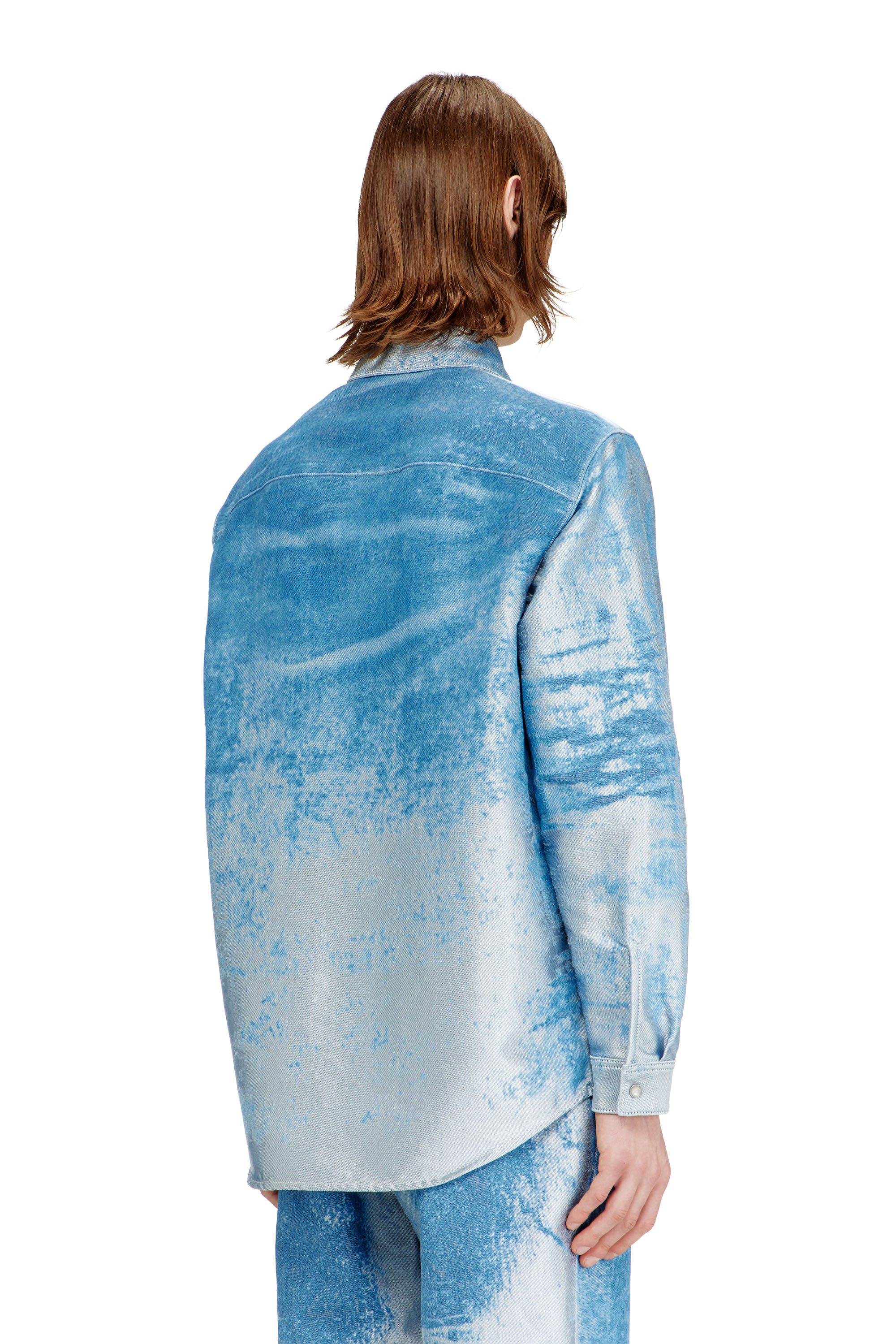 Diesel - D-KELMAR-FSI, Man's Shirt in coloured satin denim in Light Blue - 4