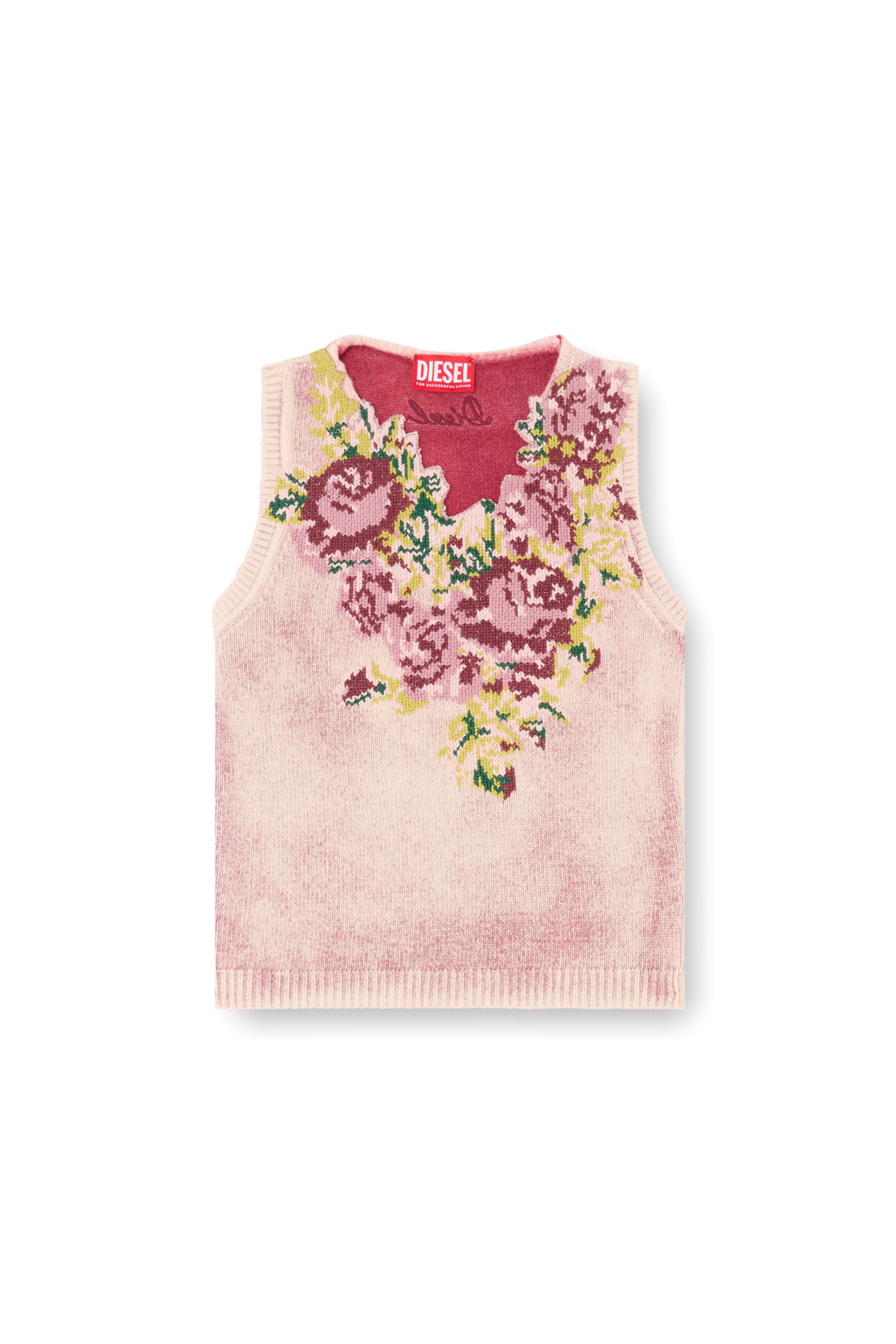 Diesel - M-RARIS, Woman's Knit vest in floral wool-blend knit in Pink - 4