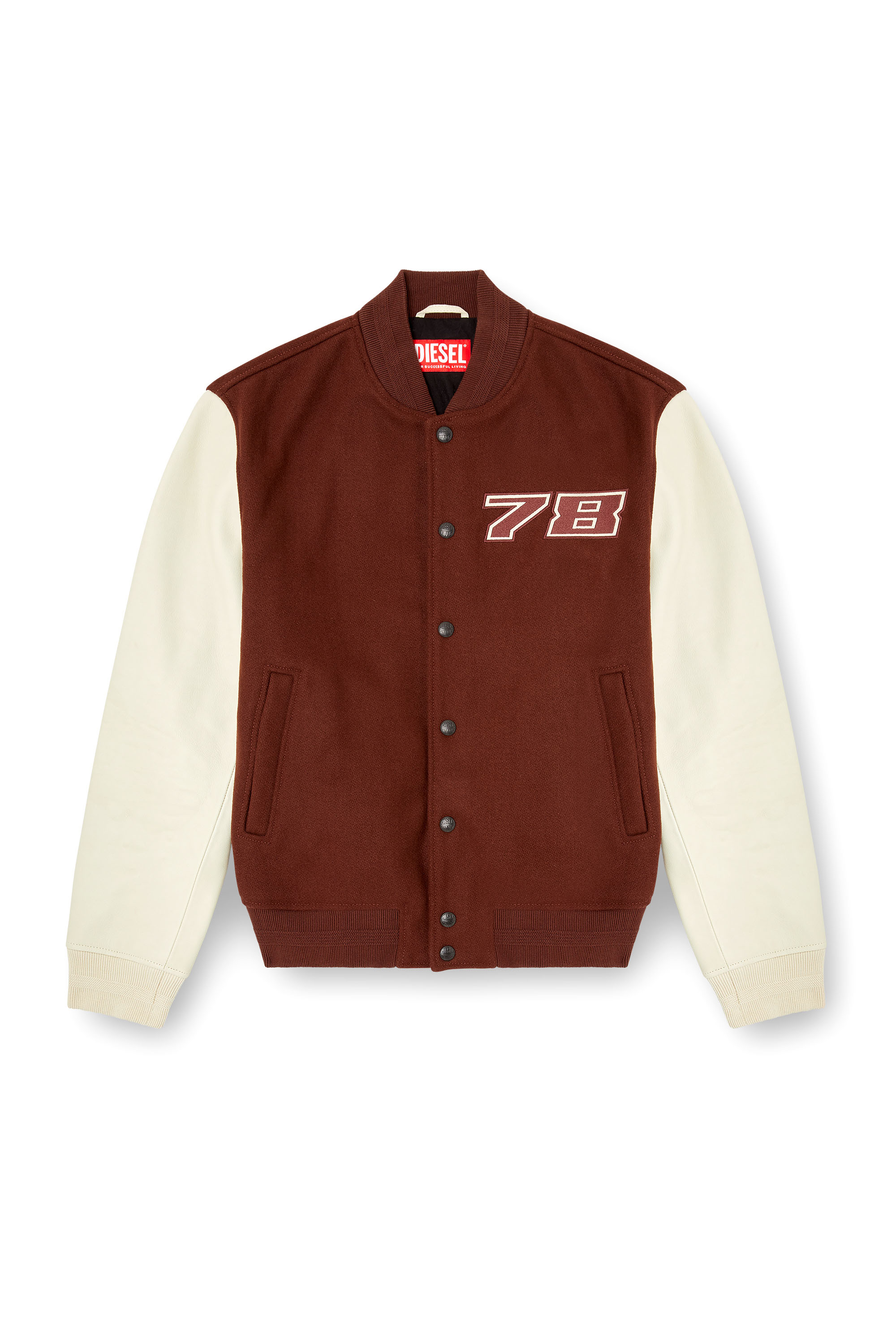 Diesel - L-KOPF, Man's Padded bomber jacket in wool and leather in Brown - 2