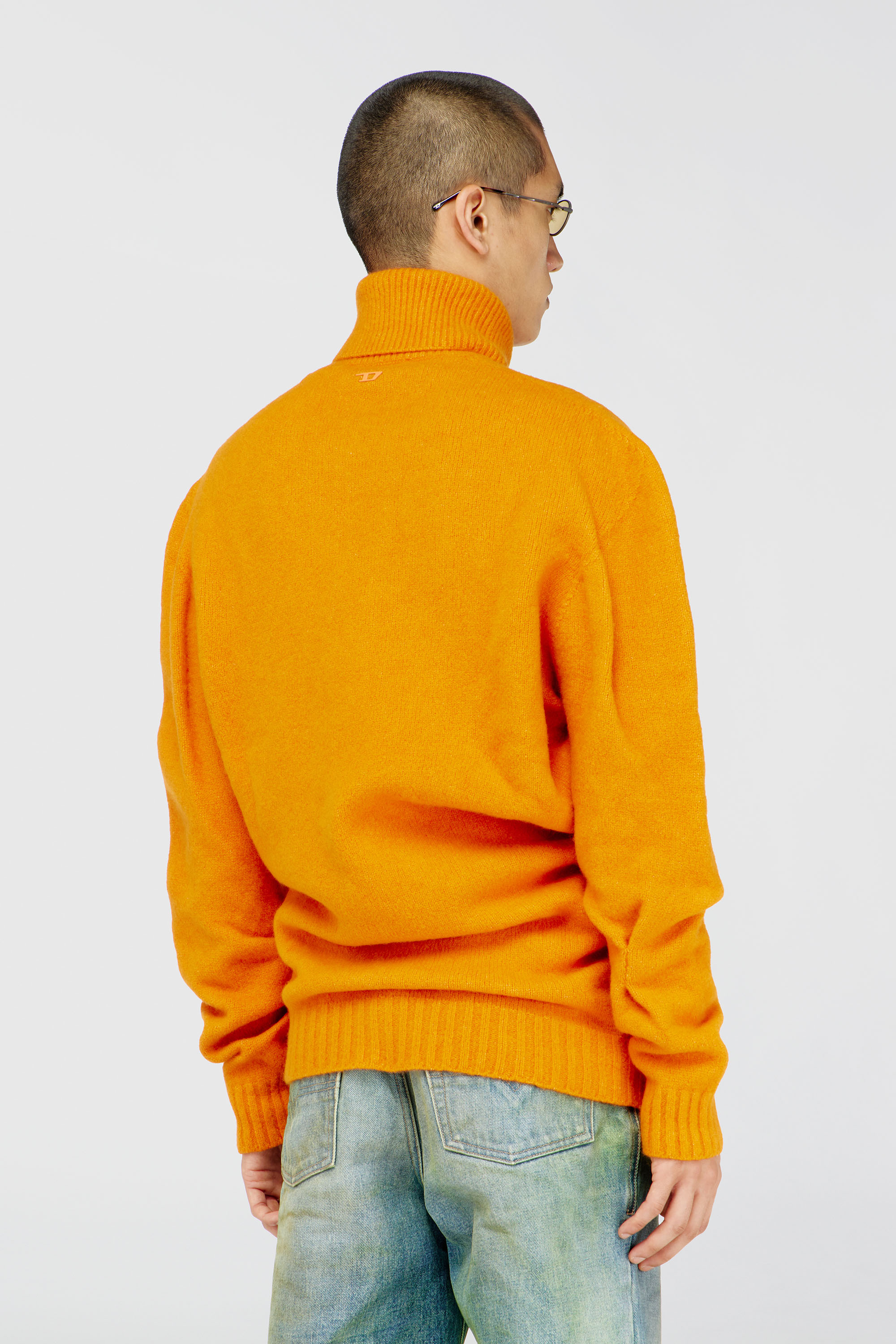 Diesel - K-ANDREW, Man's Button-neck jumper in wrinkled boiled knit in Orange - 4