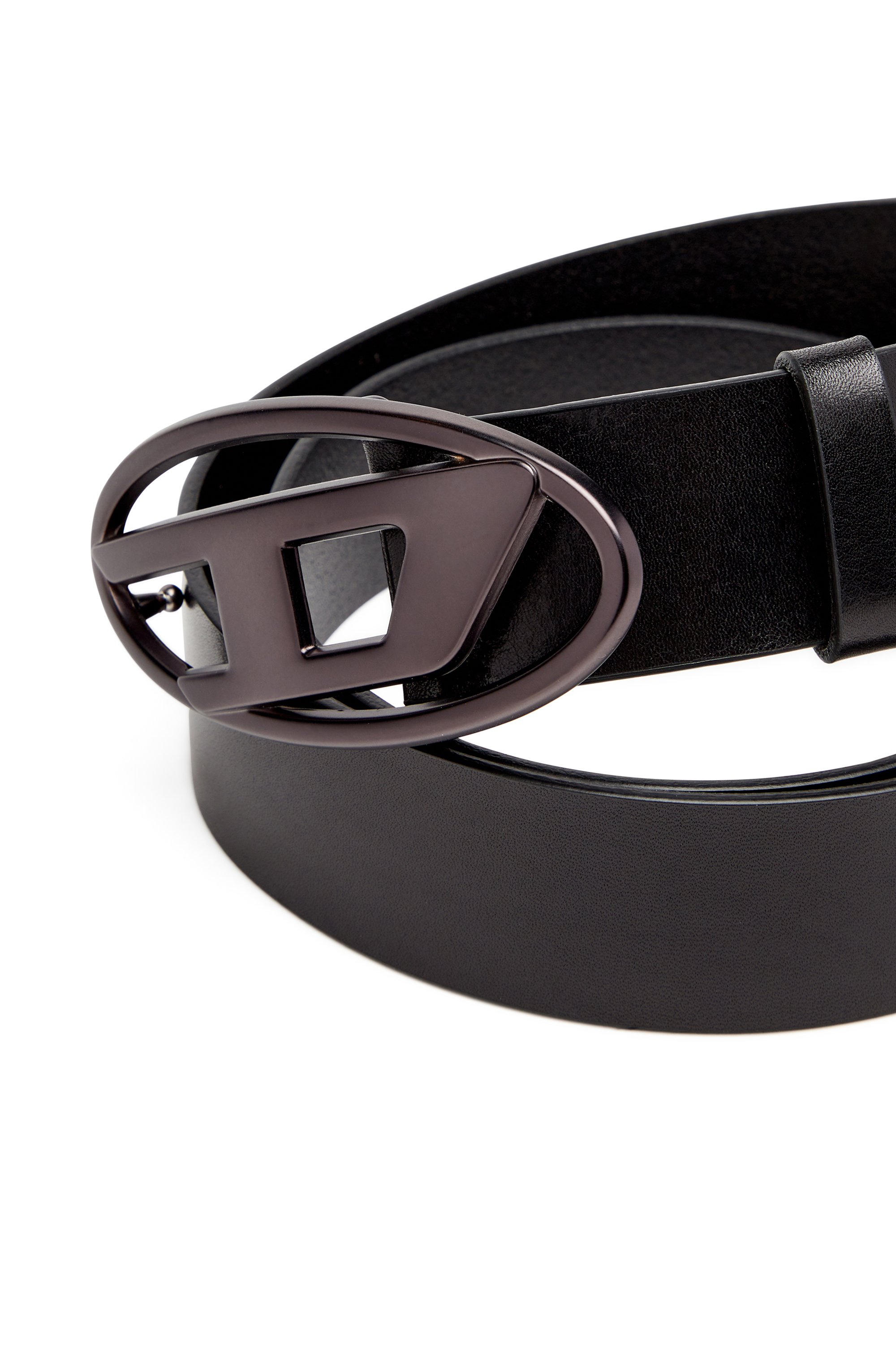 Diesel - B-1DR, Unisex's Leather belt with metallic Oval D buckle in Black - 3