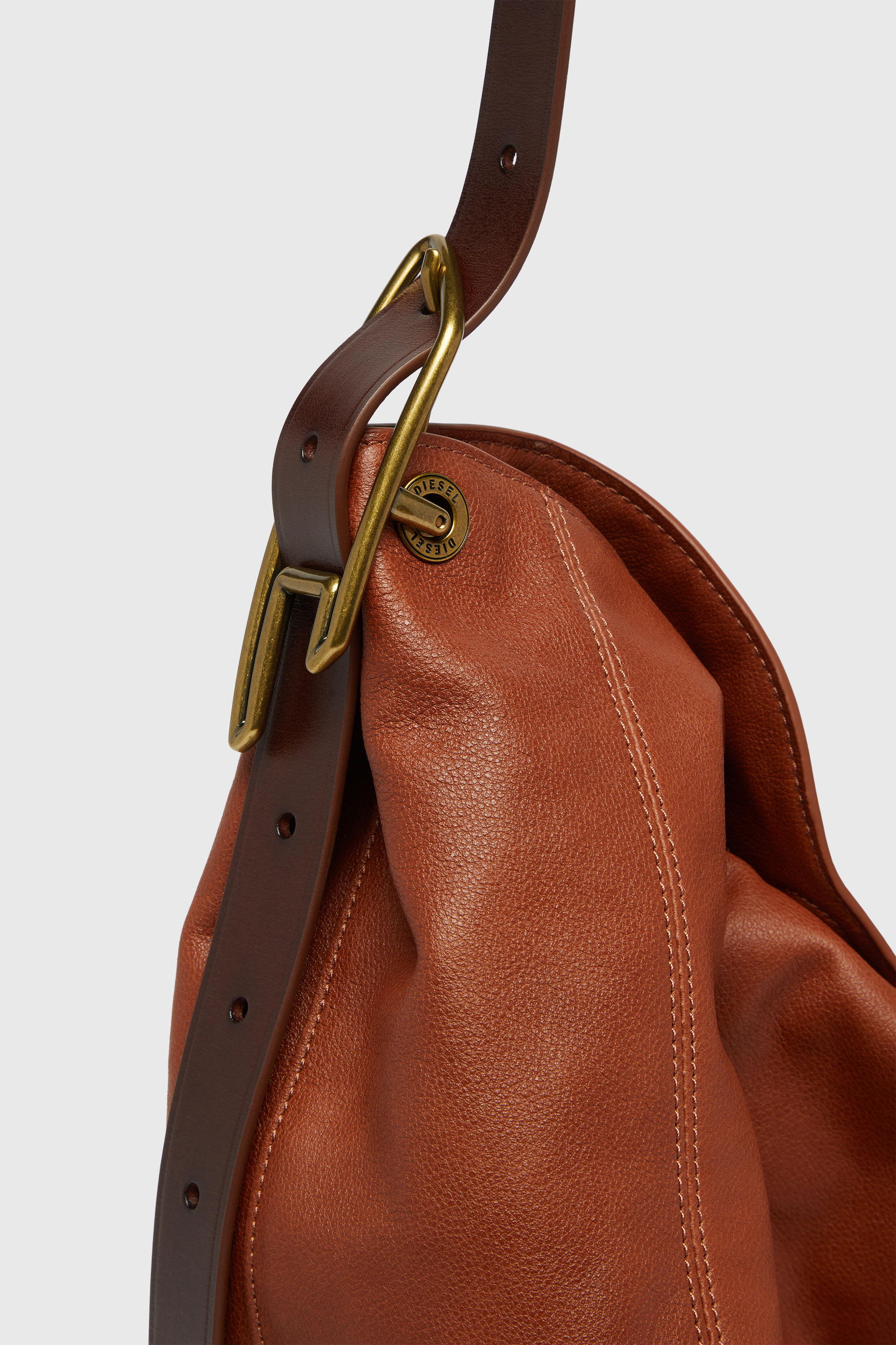 Diesel - D-LINE HOBO L, Woman's D-Line-Hobo bag in shiny leather in Brown - 6