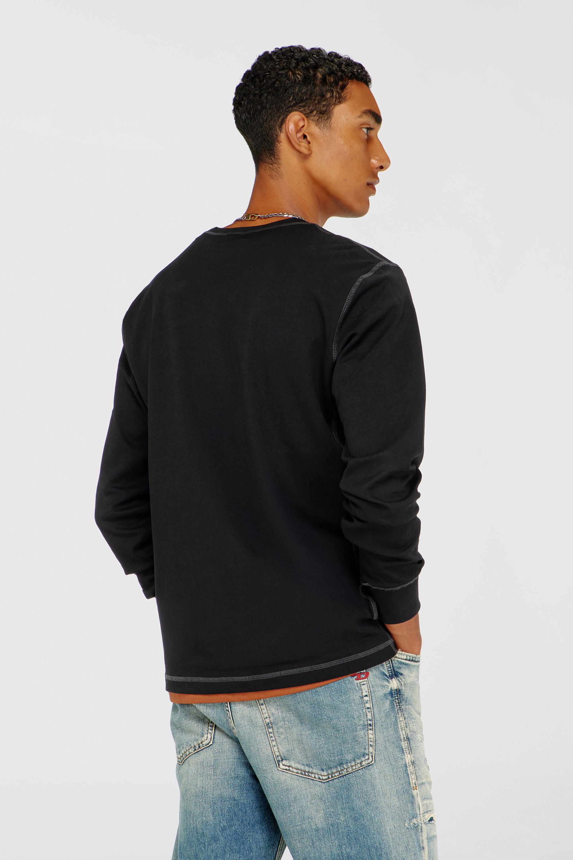Diesel - T-MADJUST-LS-TR, Man's Cotton long-sleeve T-shirt with Oval D in Dark grey - 4