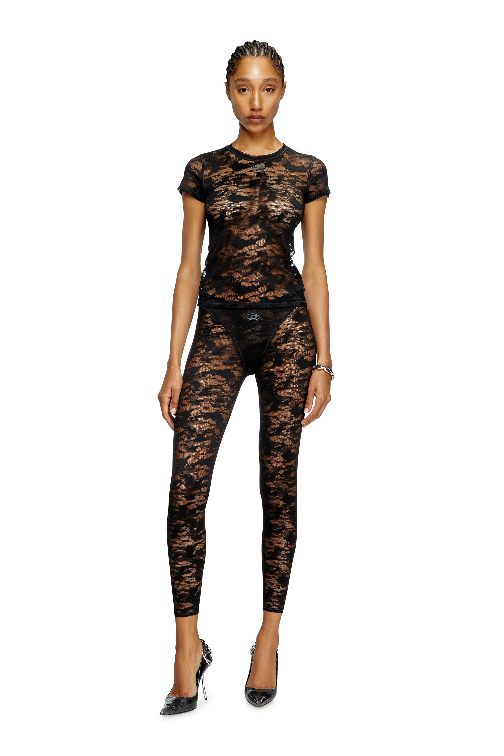 Diesel - KASIA-UTLT, Woman's Camo lace T-shirt in Black - 2