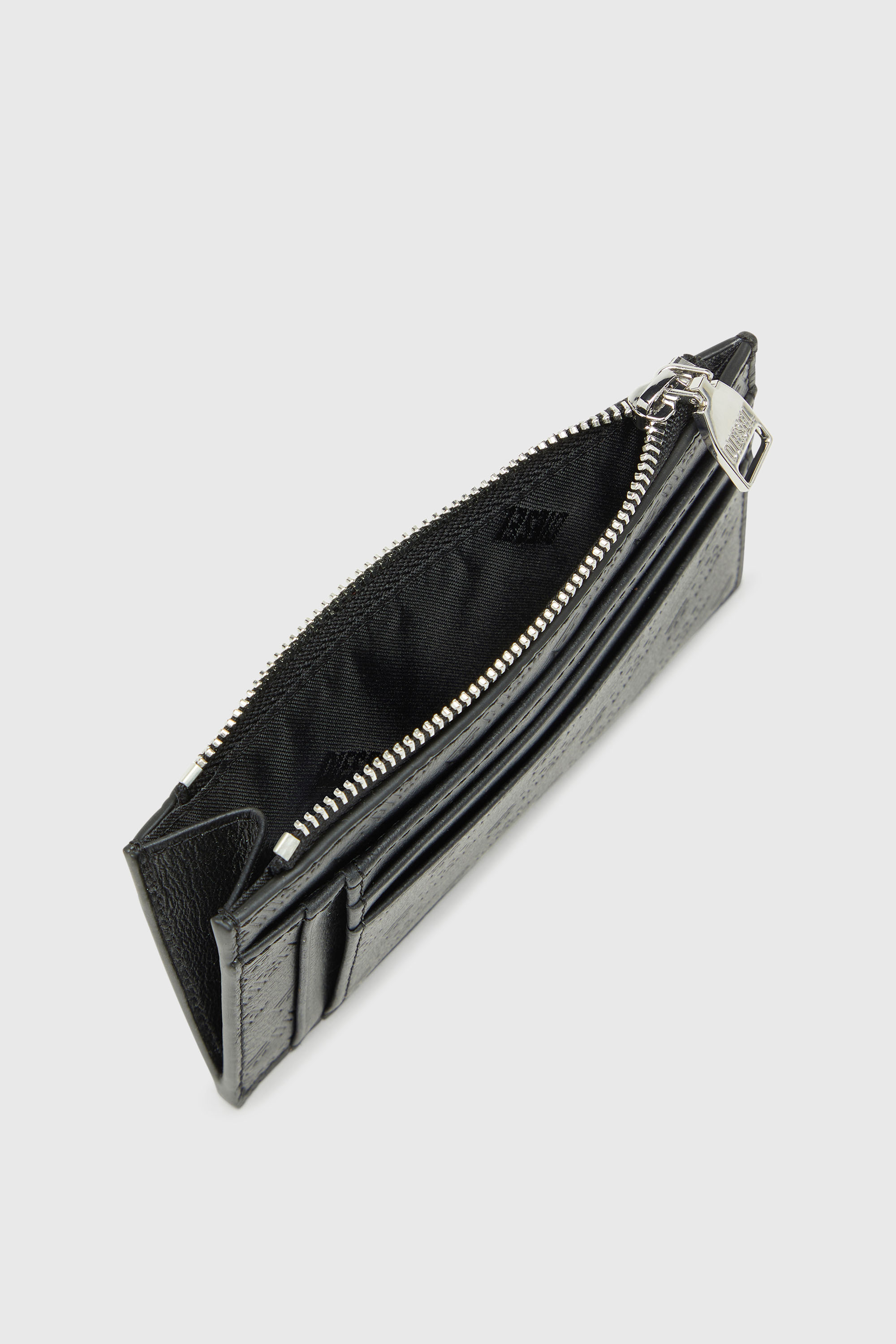 Diesel - MONOGRAM CARD CASE VI, Man's Embossed leather card holder with zip pocket in Black - 3