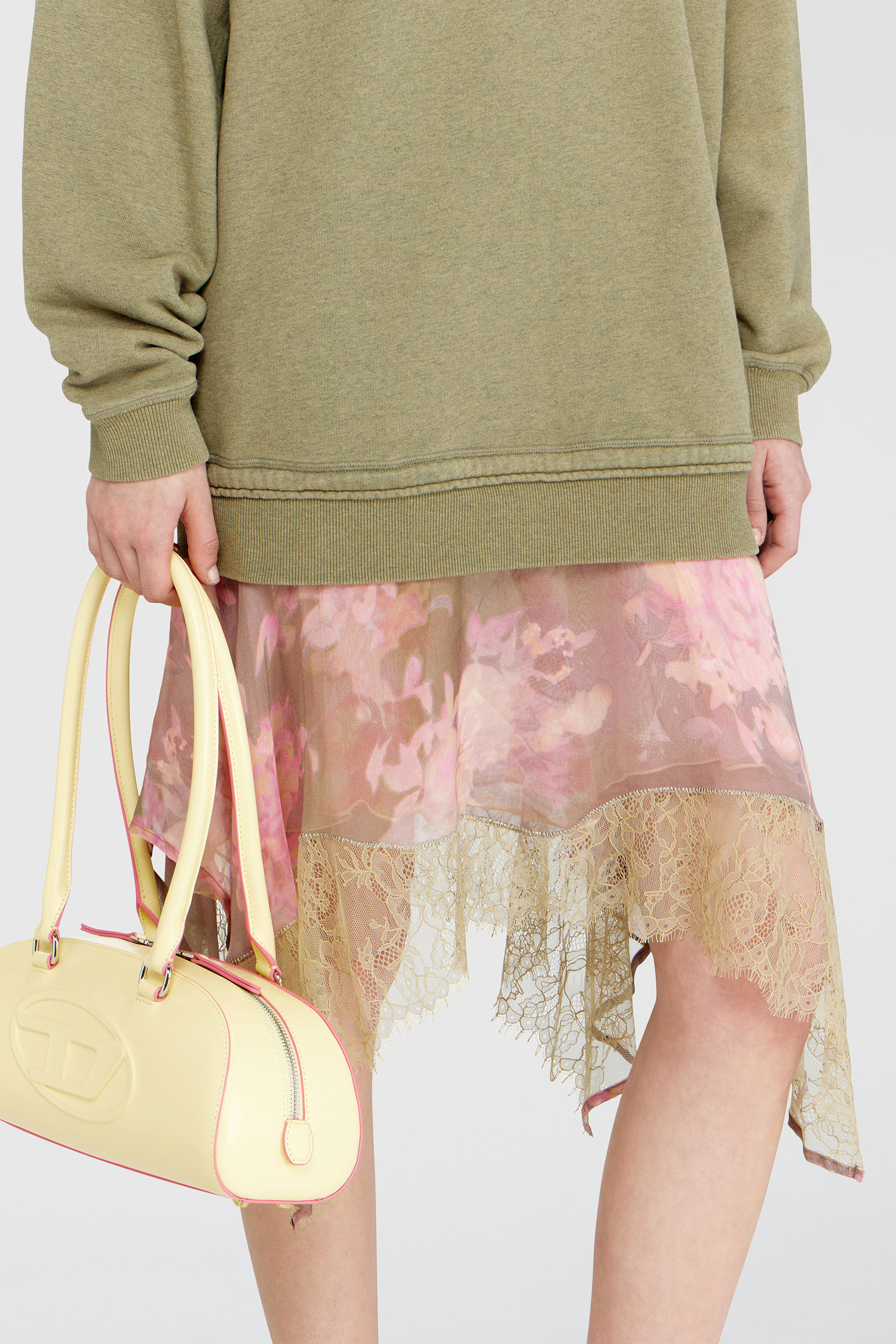 Diesel - D-ORELY, Woman's Sweatshirt dress with chiffon and lace skirt in Pink/Green - 5