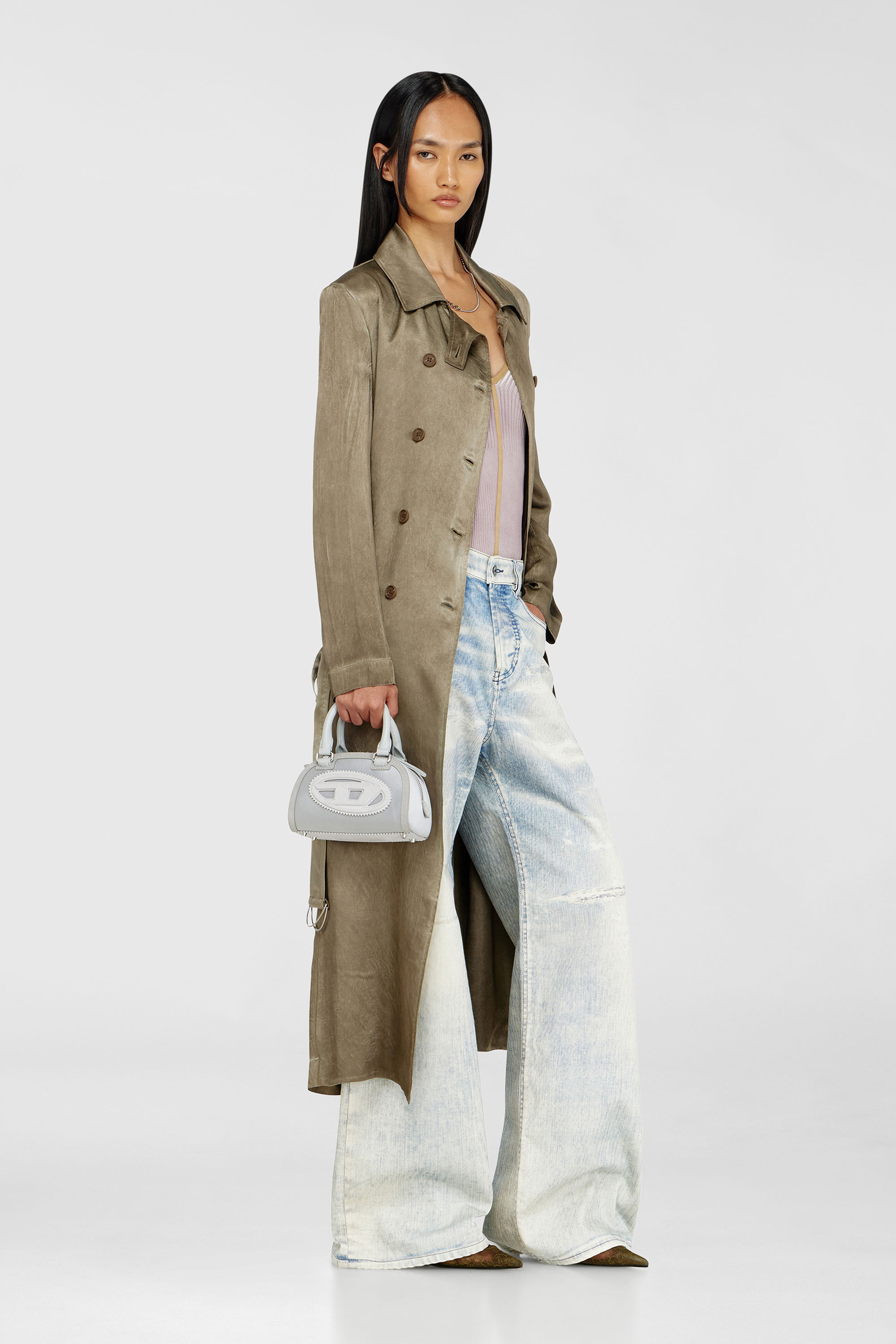 Diesel - G-LADES, Woman's Trench coat in wrinkled satin in Light Brown - 1