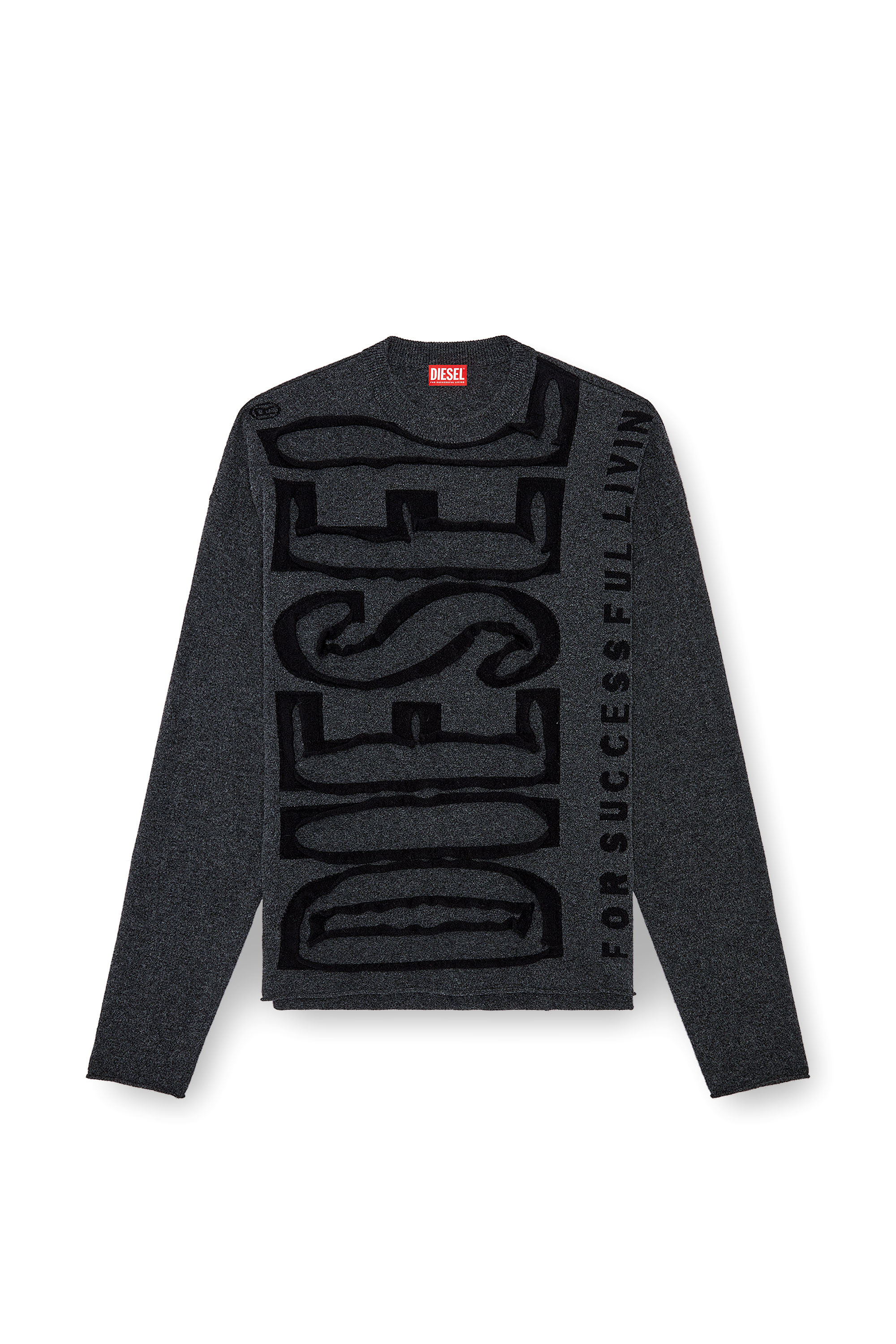 Diesel - K-FLOYD, Man's Wool jumper with peel-off Super Logo in Dark grey - 3