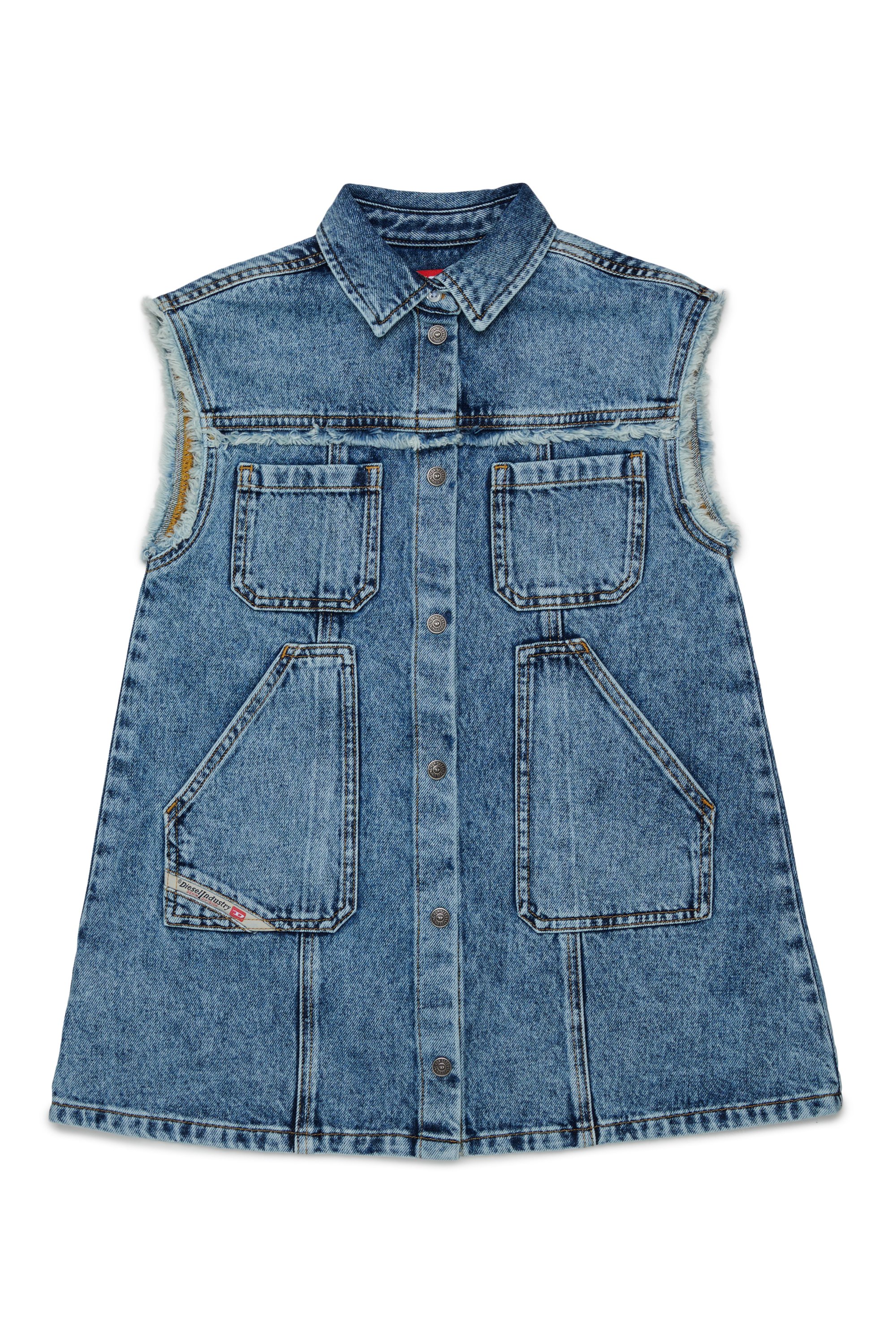 Diesel - DELKA, Woman's Sleeveless shirt dress in marble-effect denim in Medium blue - 1