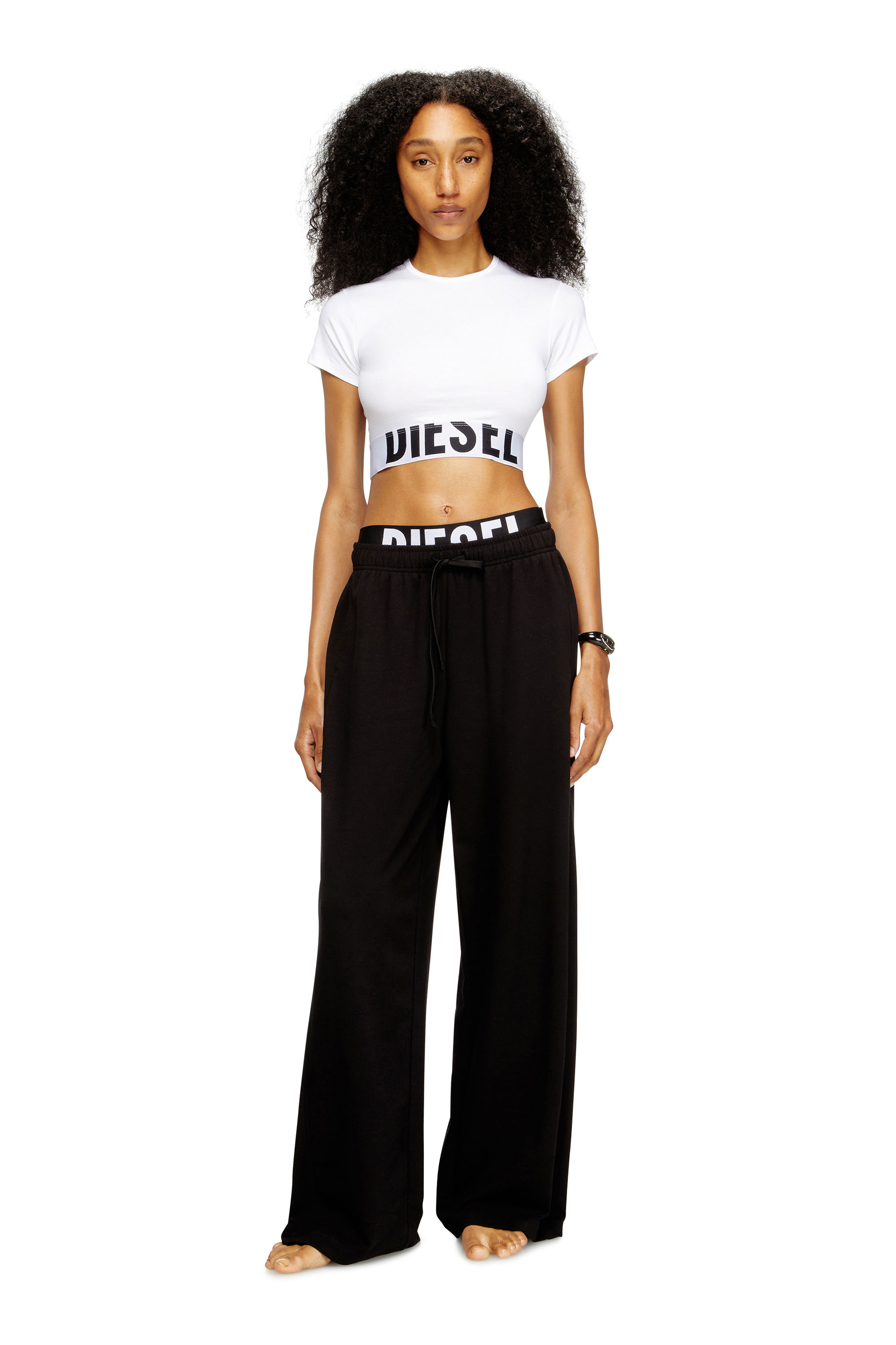 Diesel - LESLIE-D-POP, Woman's Cotton terry sweatpants with logo waistband in Black - 1