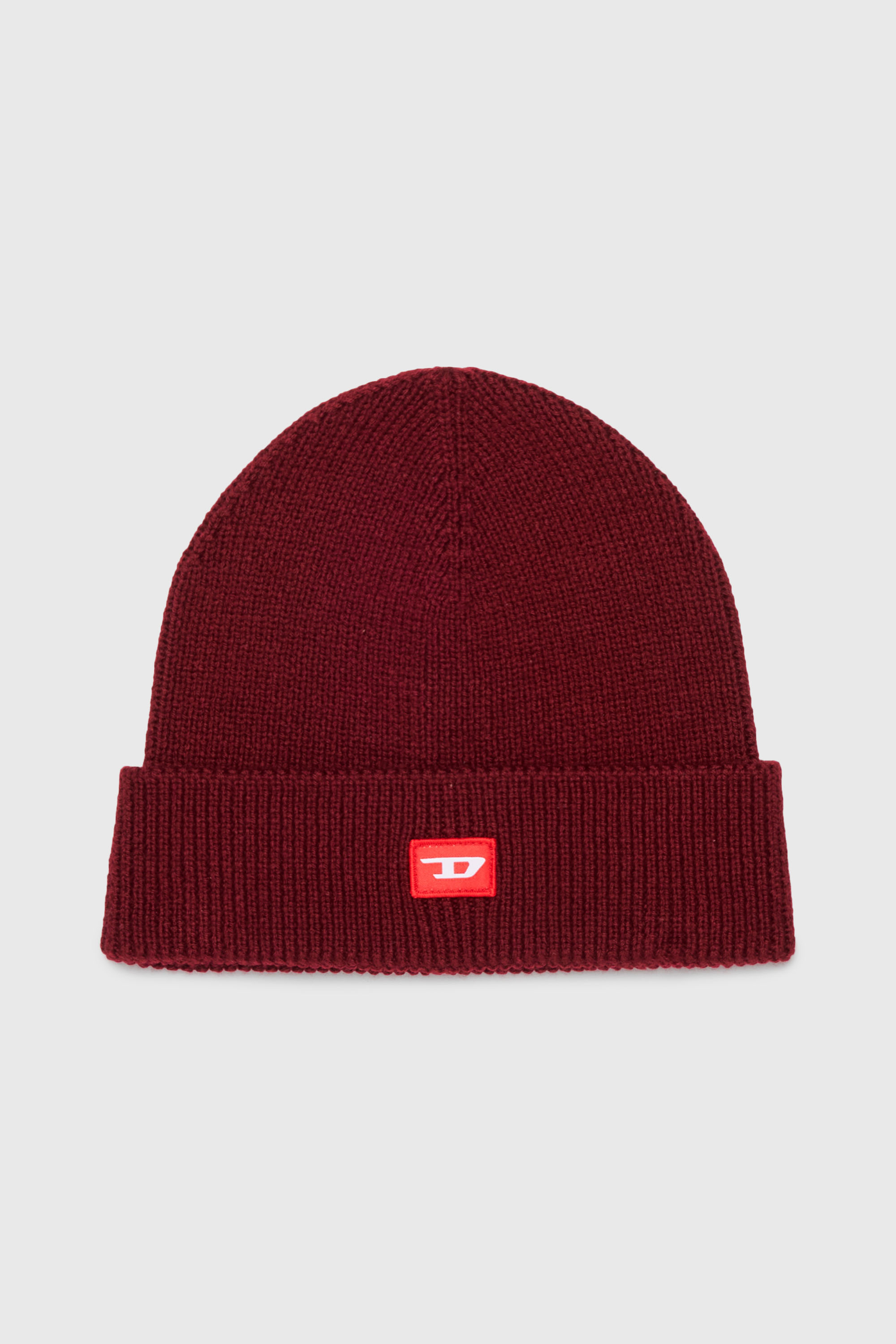 Diesel - FLOT, Unisex's Wool-blend beanie with D logo patch in Red - 1