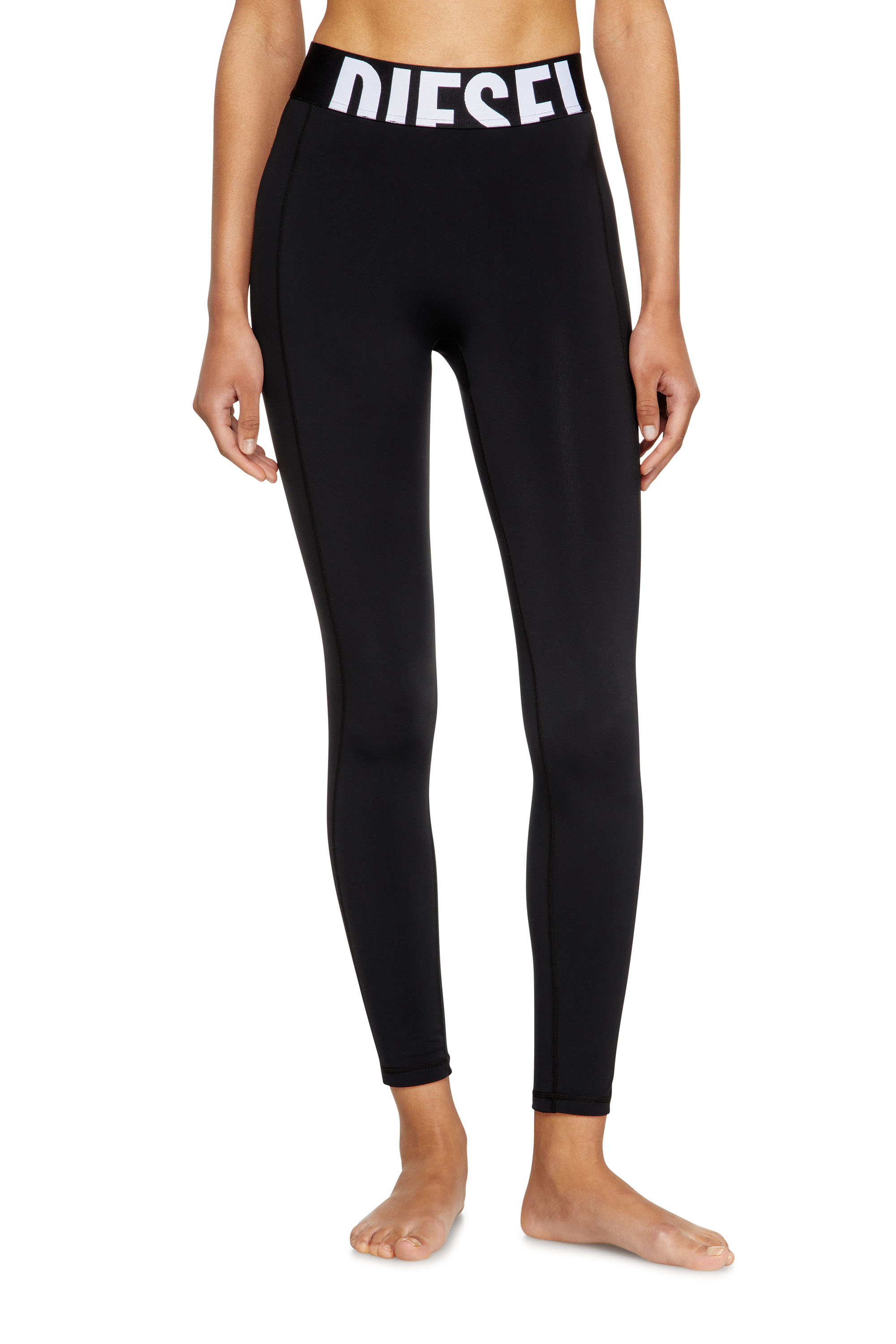 Diesel - ADELINE-D-POP, Woman's Microfibre leggings with cut-off logo in Black - 3