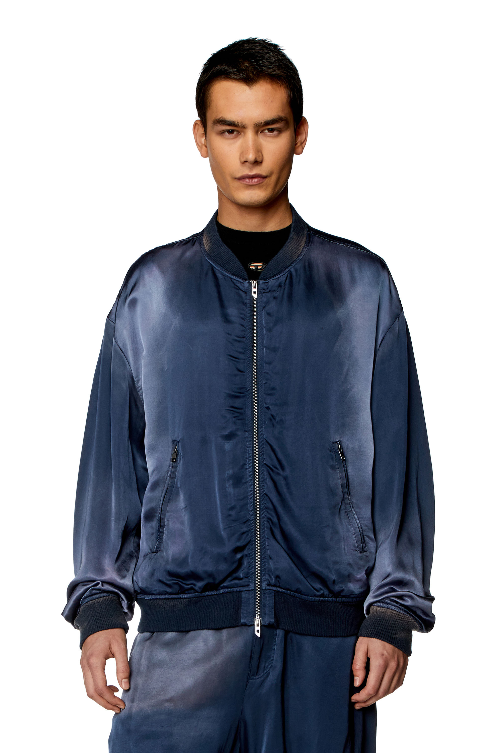 Diesel - J-MARTEX, Man Satin bomber jacket with faded effect in Blue - Image 1