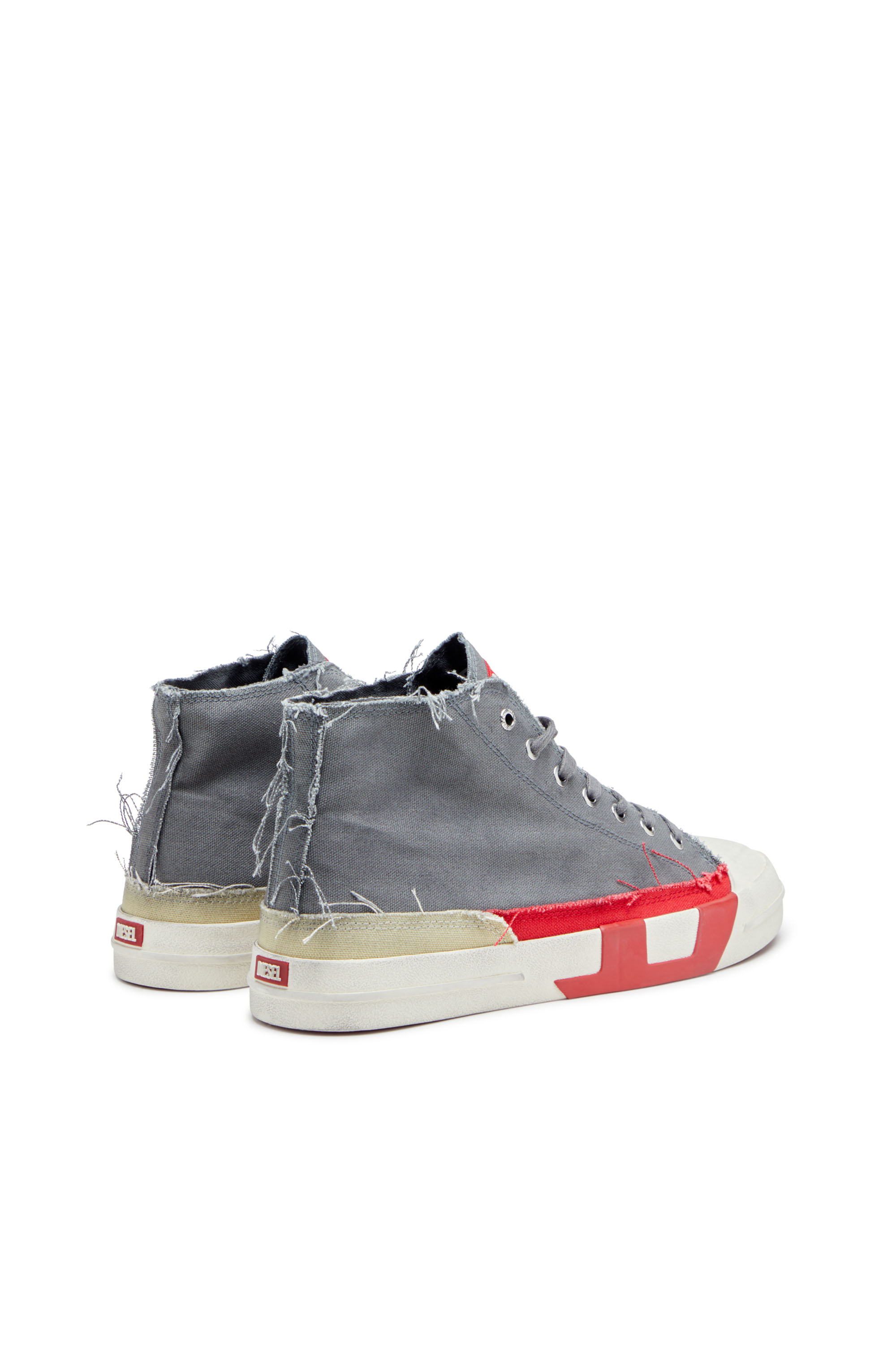 Diesel - S-D-VERSE MID, Man's S-D-Verse-Dirty-effect high-top canvas sneakers in Grey/Red - 3