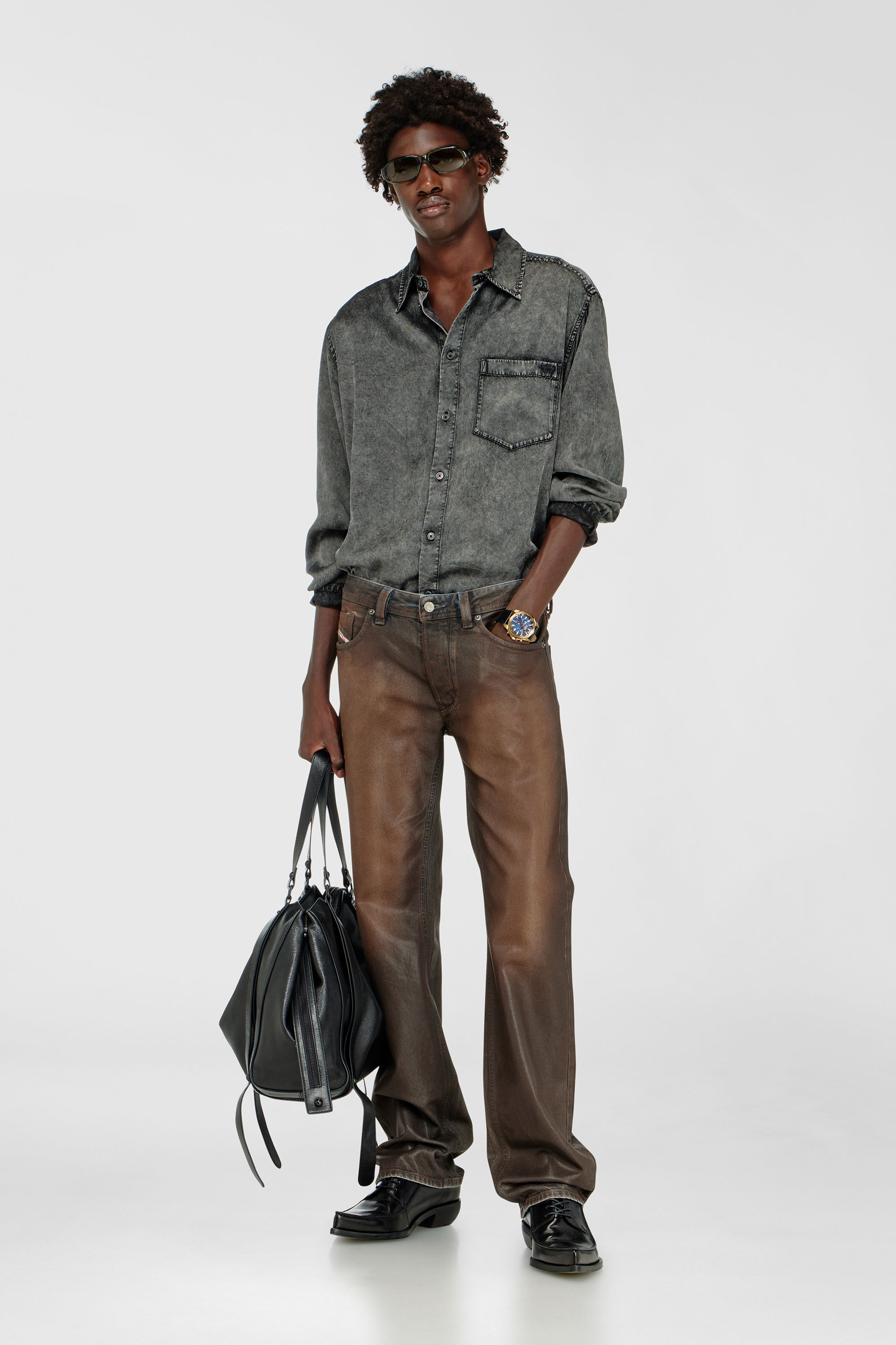 Diesel - S-SIMPLY-NIBC, Man's Fluid shirt in denim-effect viscose in null - 1