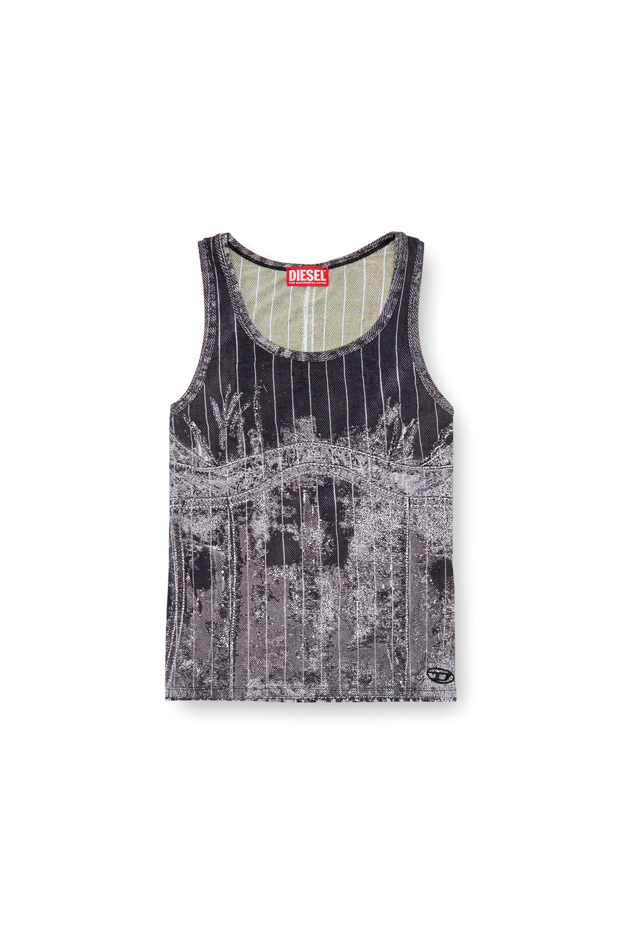 Diesel - T-STRIPE, Woman's Tank top with print of pinstriped denim in Black - 3