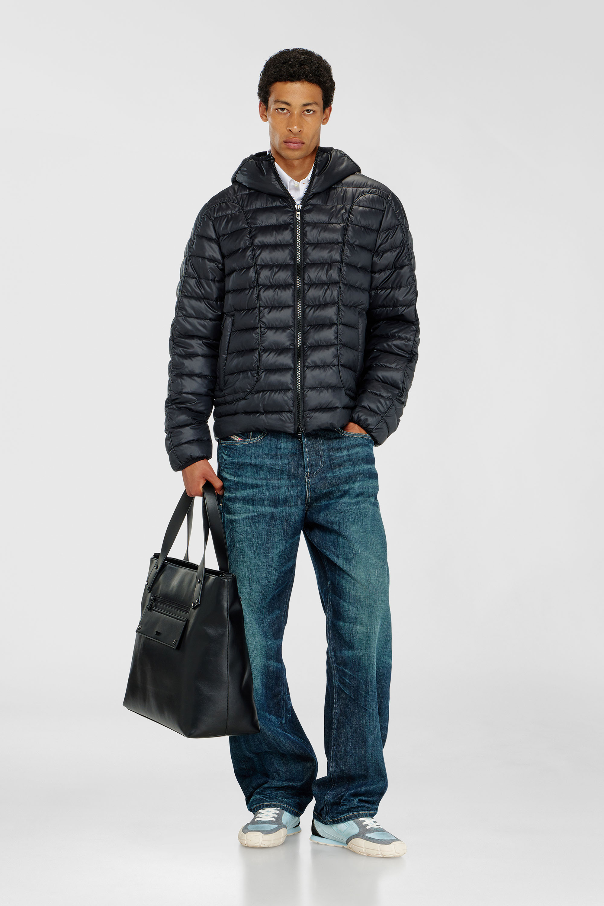 Diesel - W-STONE-WRD, Man's Puffer jacket with tonal piping in Black - 1