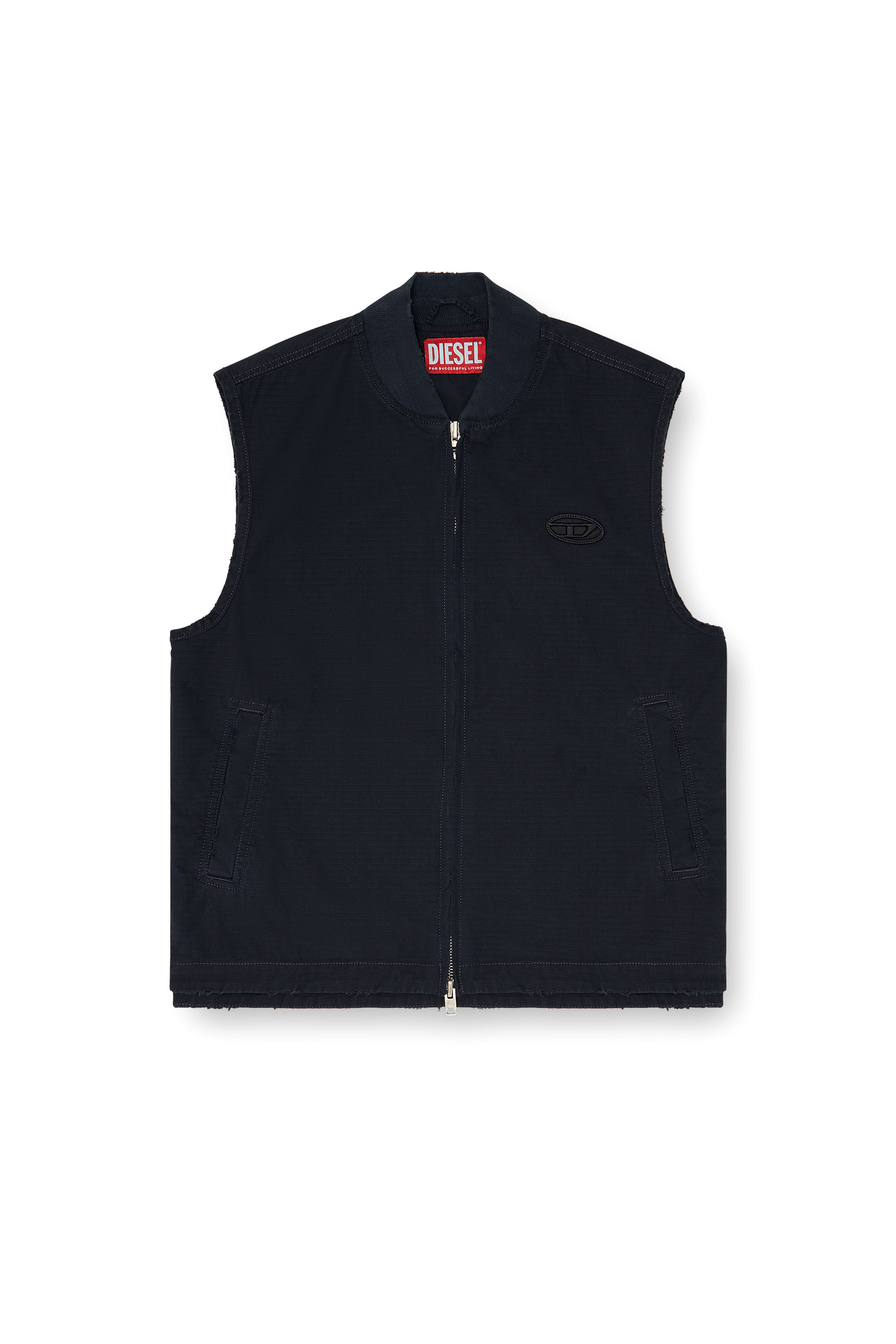 Diesel - J-TYPE-CO-SL, Man's Cotton ripstop vest with Oval D patch in Black - 2