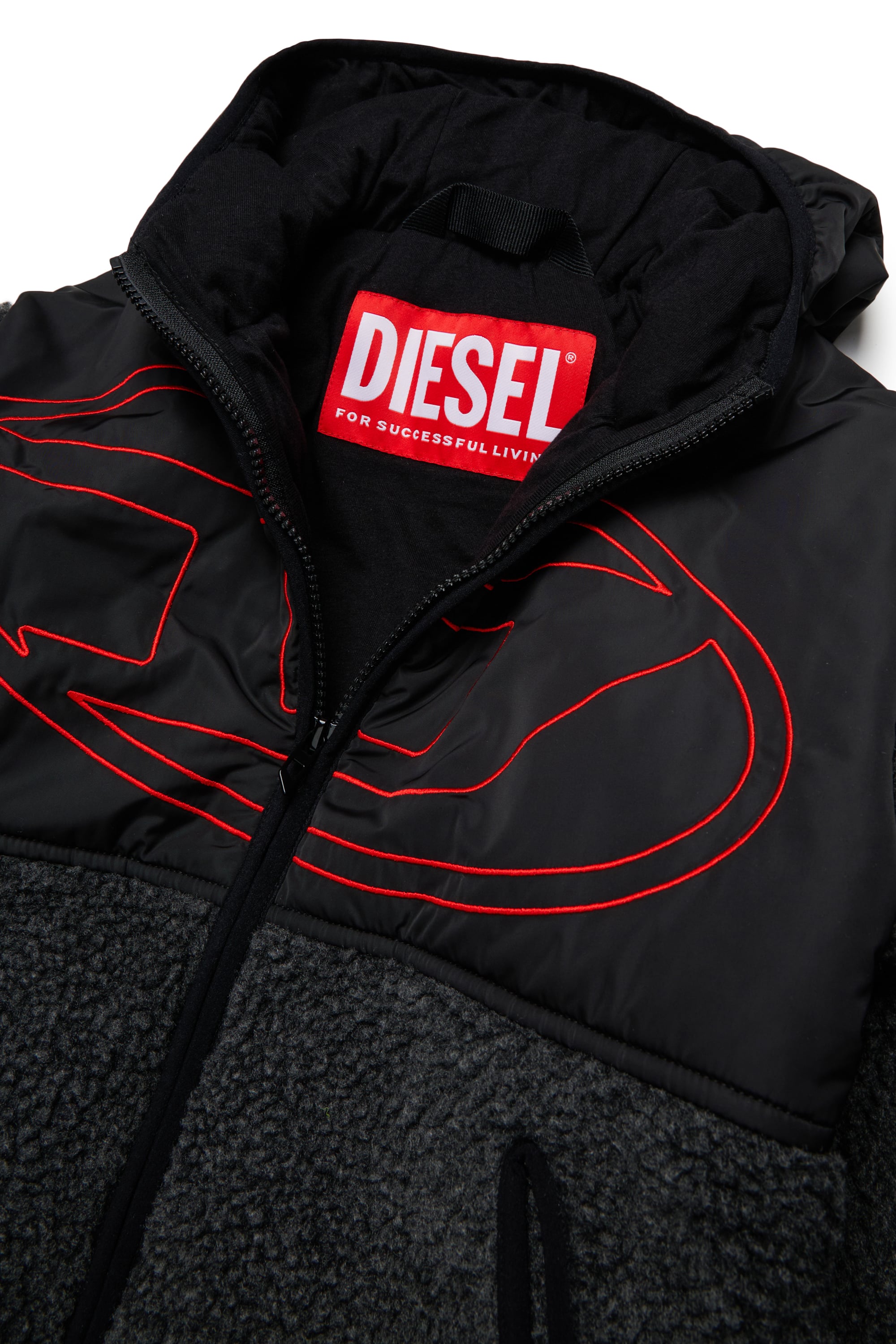 Diesel - JSHEAR, Man's Hooded jacket in nylon and teddy fleece in Black - 3