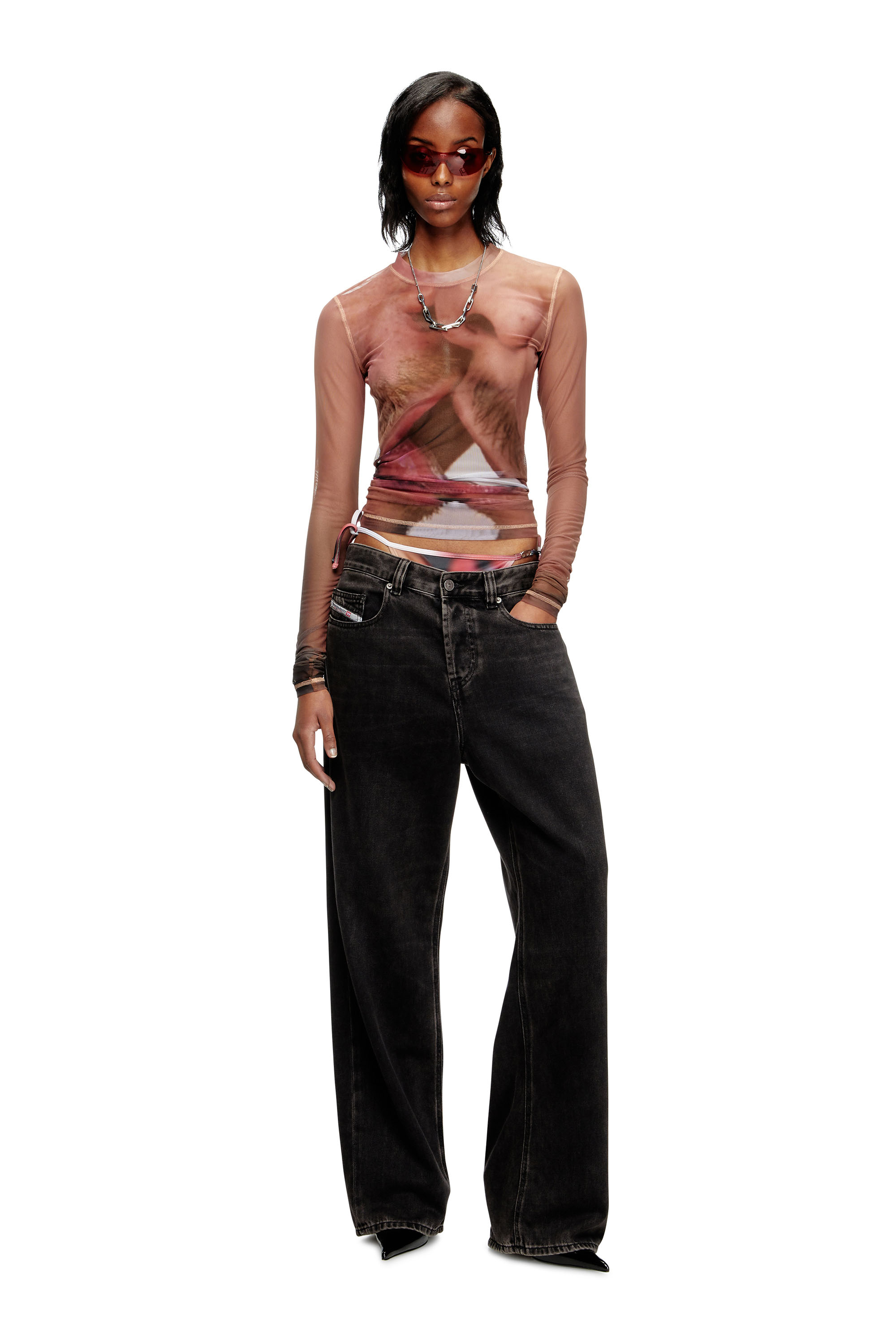 Diesel - PR-T-SIELAR-TOM25-1, Unisex's Long-sleeve top in printed technical mesh in Pink - 6