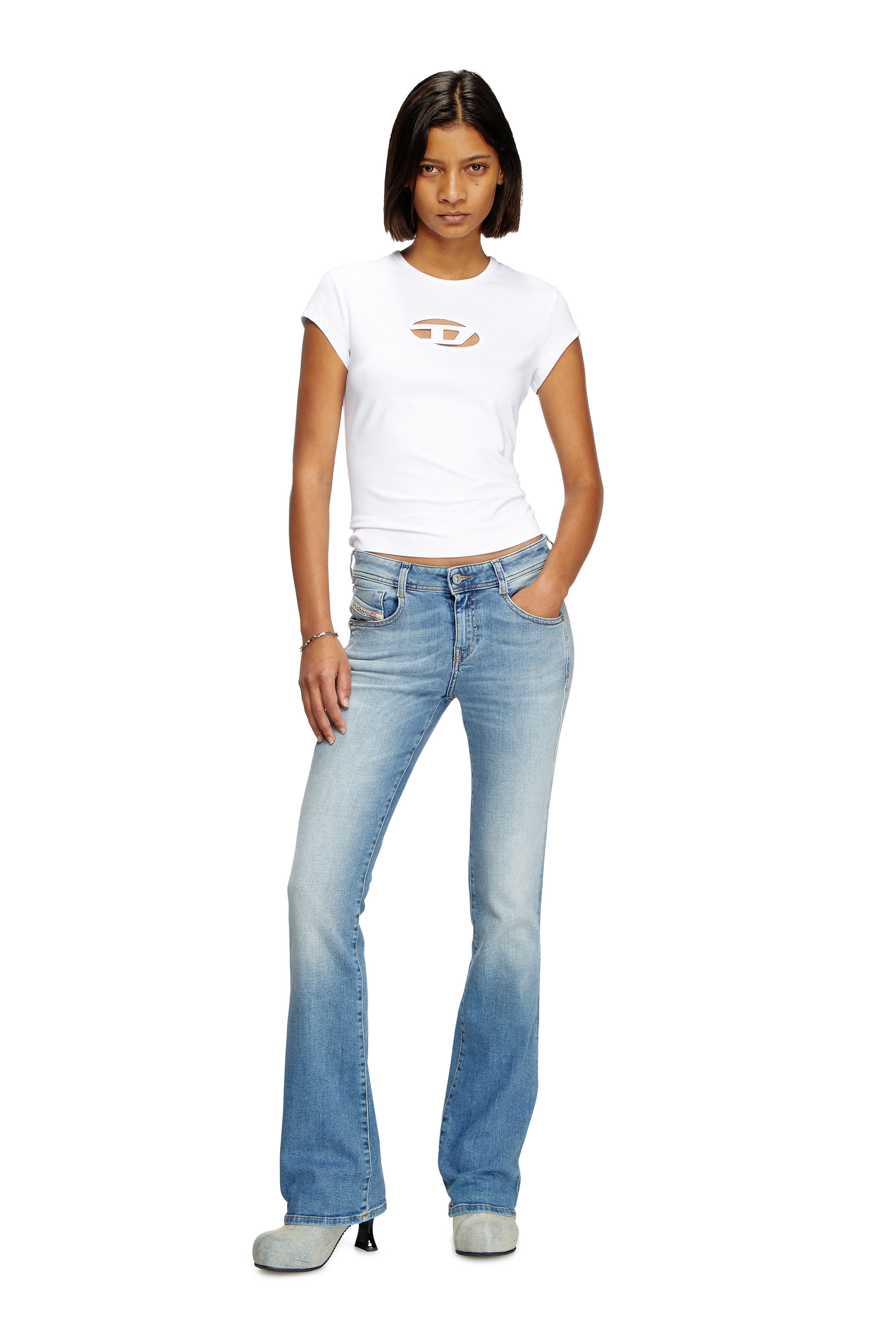 Diesel - T-ANGIE, Woman's T-shirt with peekaboo logo in White - 2