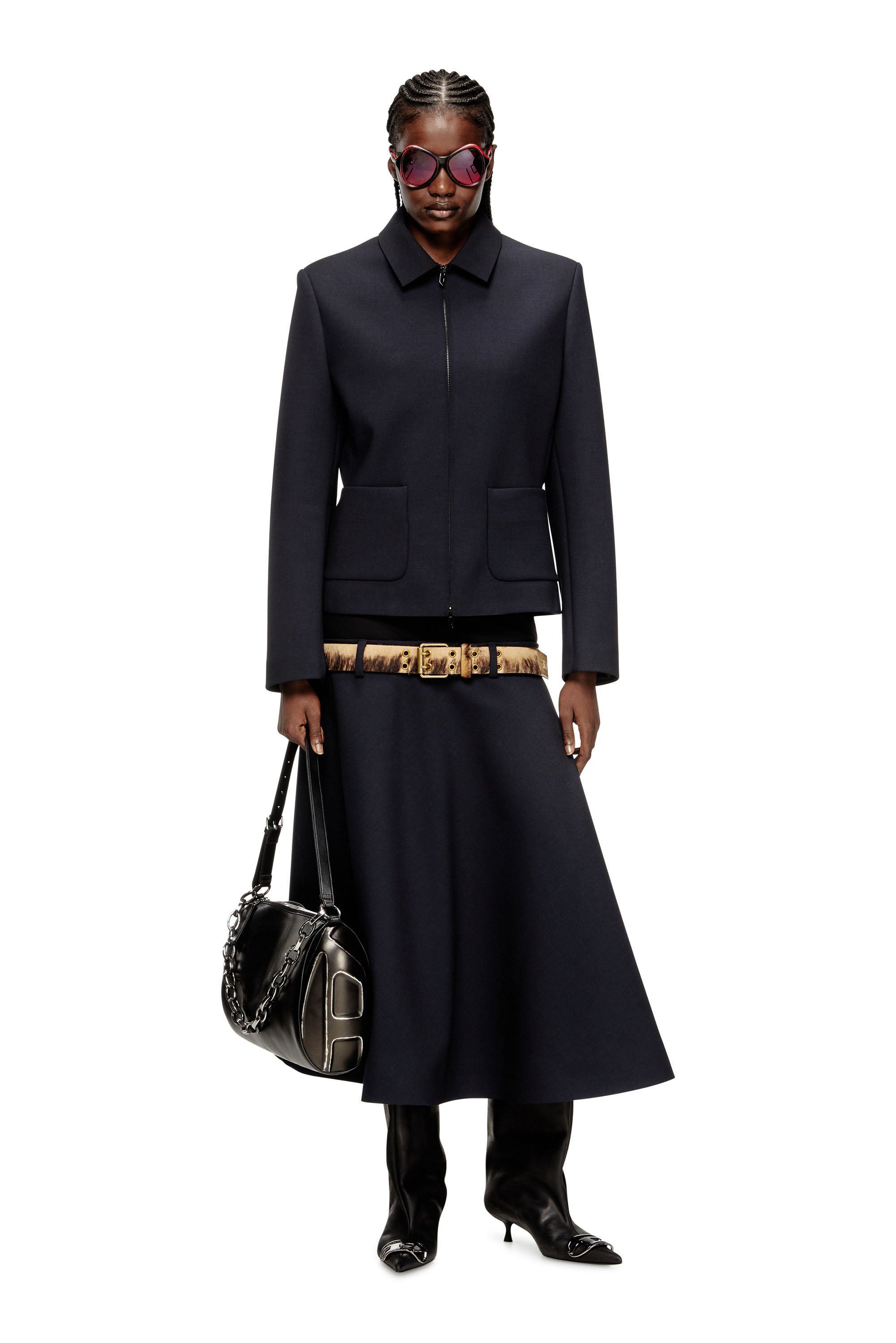 G-CESARA-BOND, Dark Blue Diesel - G-CESARA-BOND, Woman's Collared jacket in neoprene-bonded fabric in Dark Blue - 1