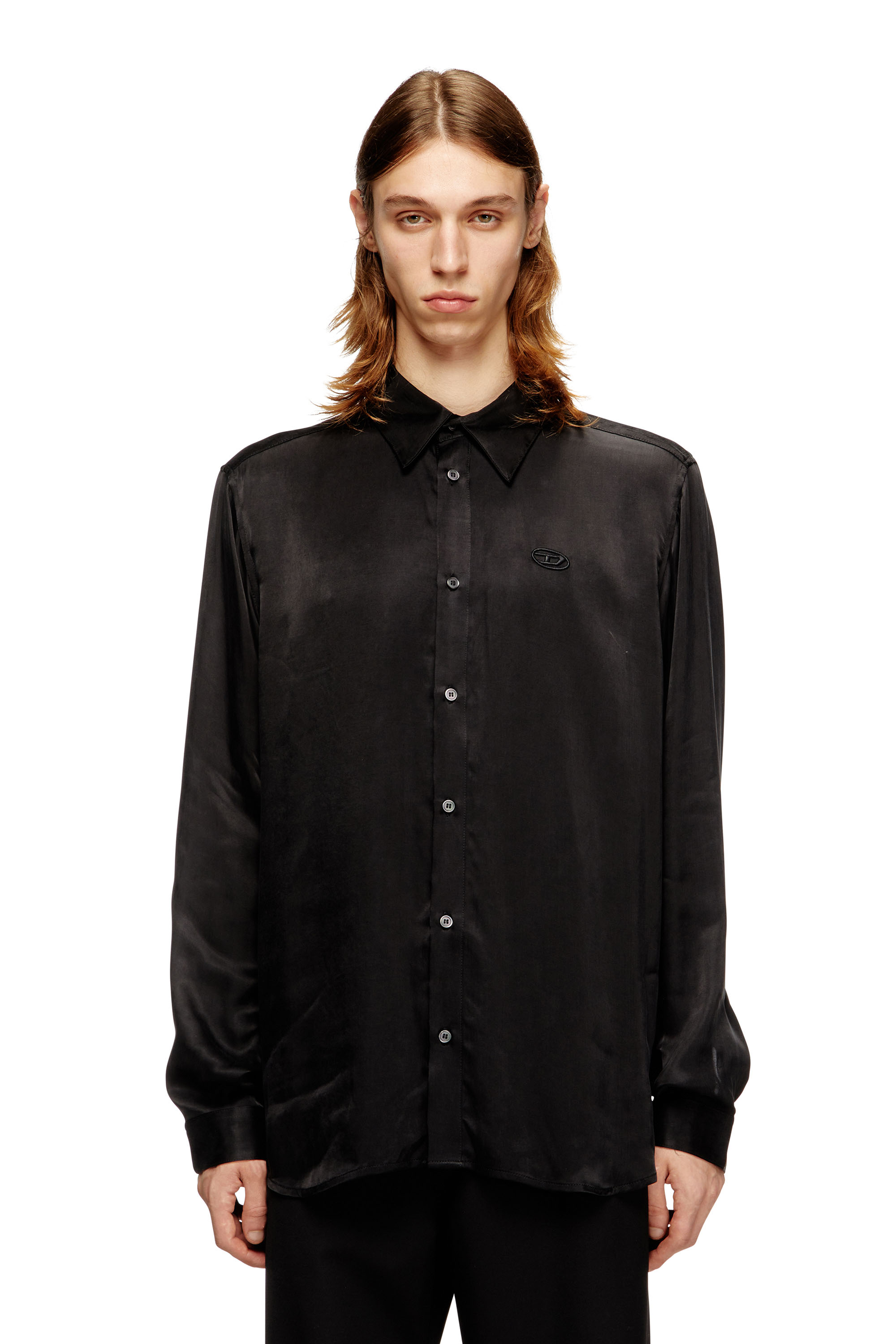 Diesel - S-SIMPLY-AJFU, Man's Cupro shirt with embroidered logo in Black - 3