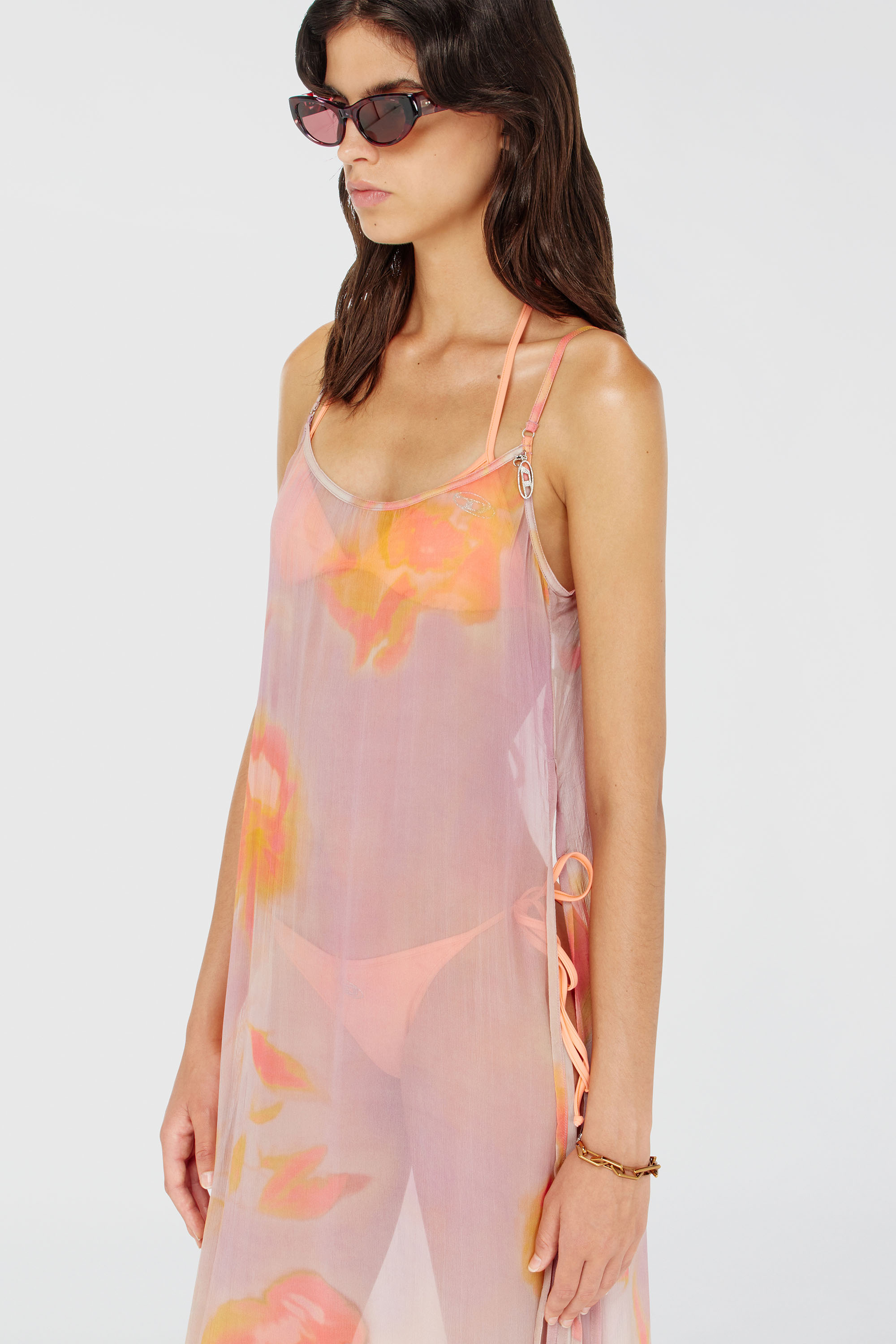 Diesel - VANYA-UTLT, Woman's Beach cover-up dress in floral chiffon in Lilac - 4