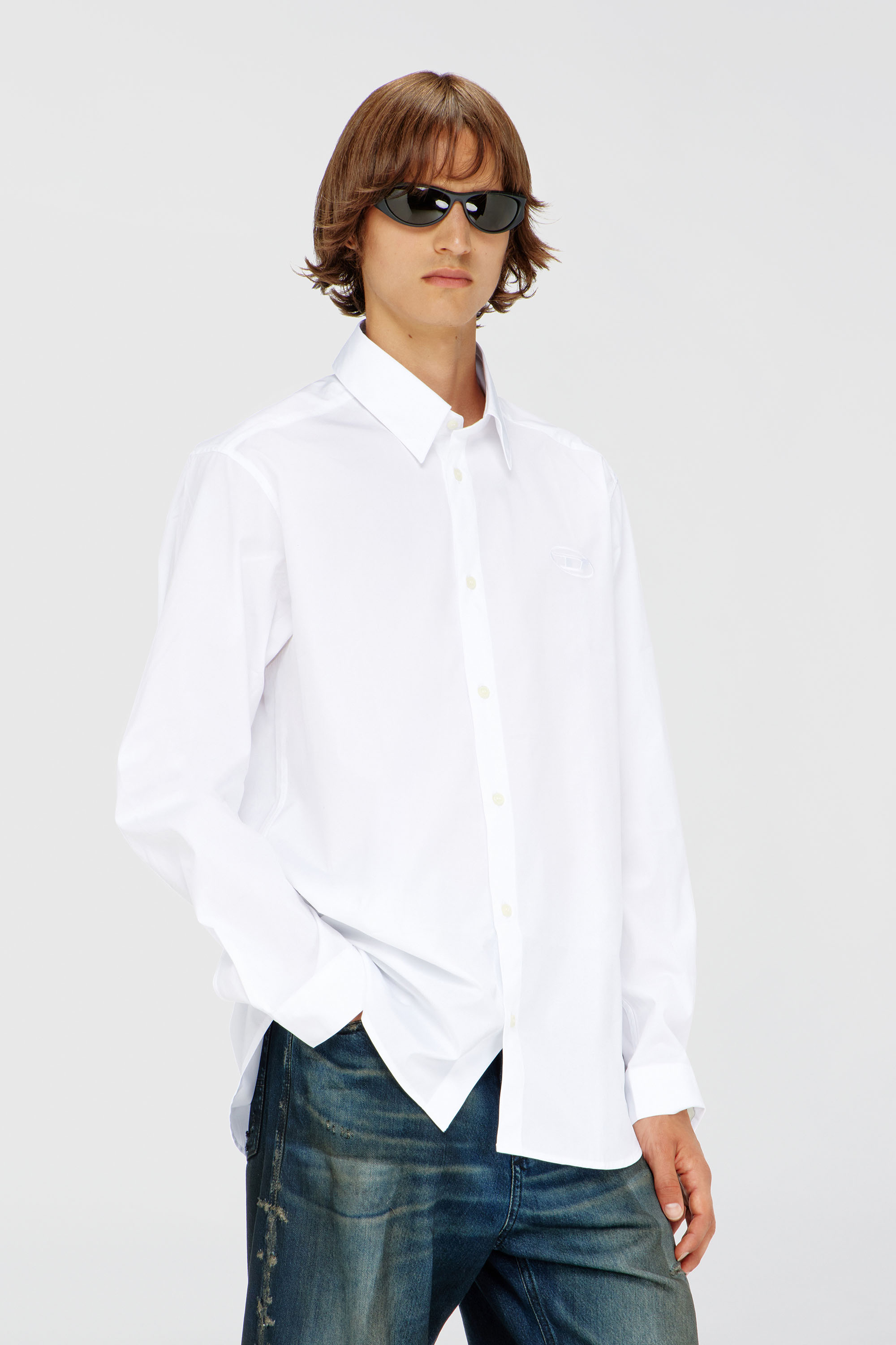 Diesel - S-SIMPLY-GSBH, Man's Stretch poplin shirt with embroidery in White - 3