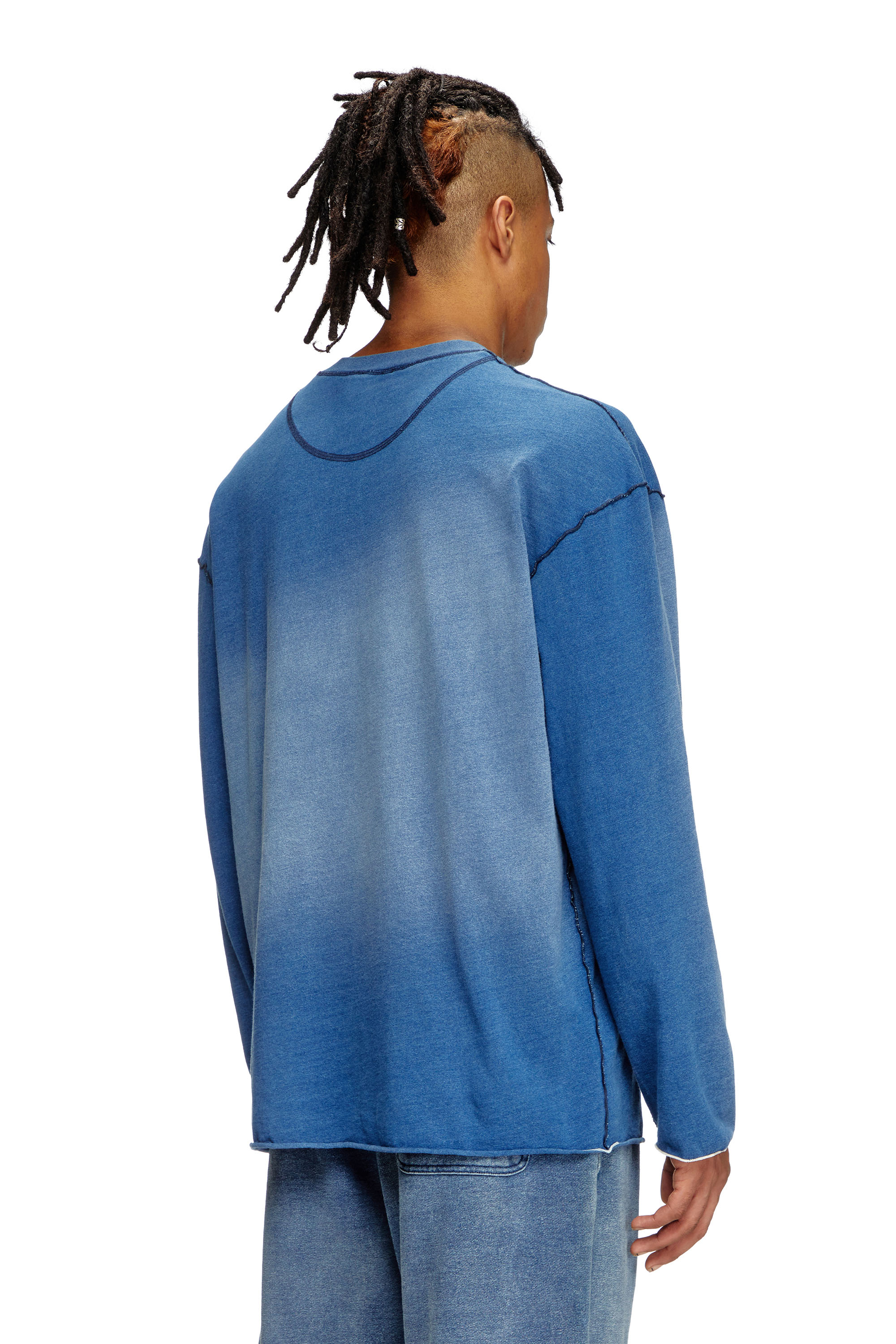 Diesel - T-CRAO-LS, Man's Faded long-sleeve T-shirt with micro logo in Blue - 4