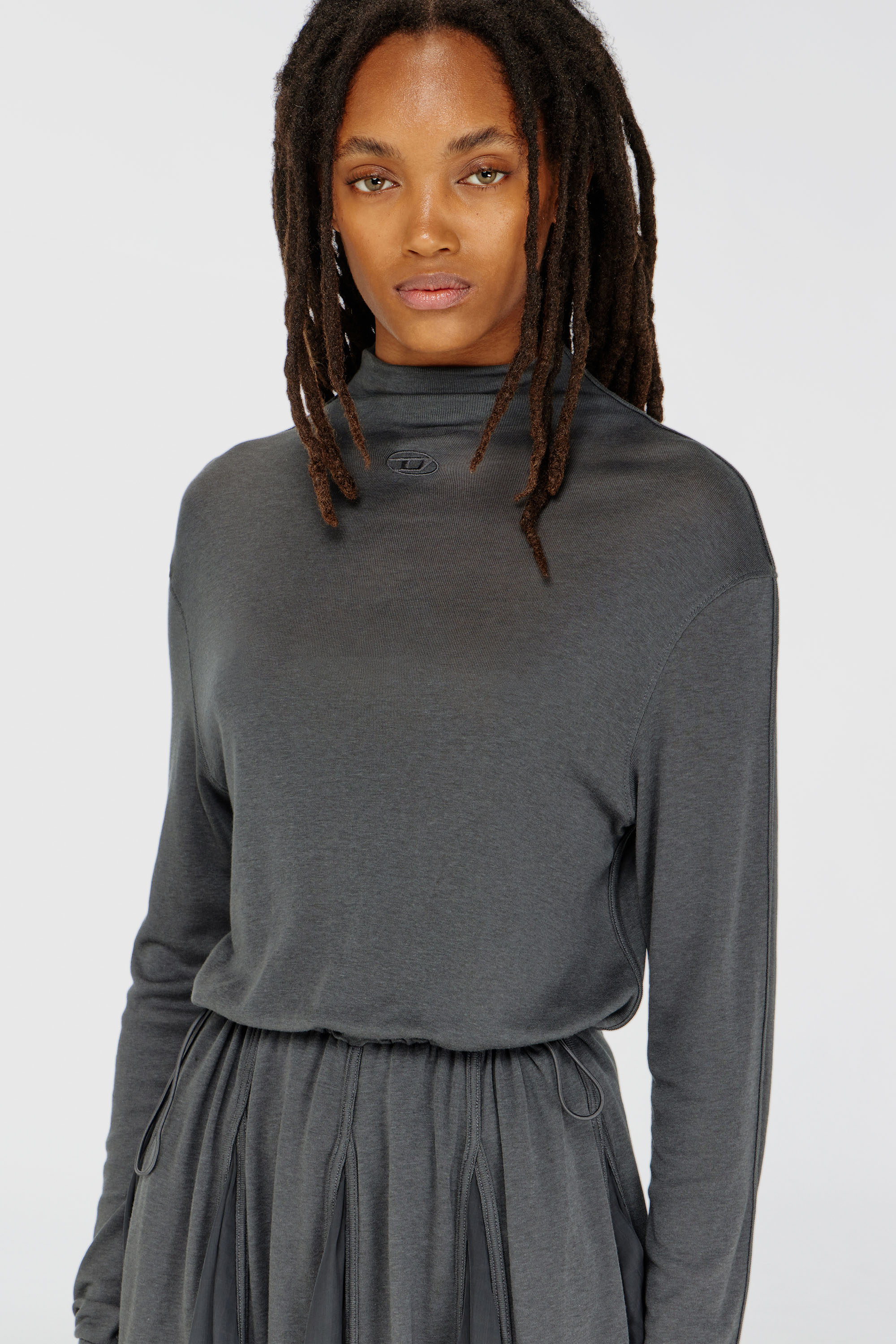 Diesel - D-REI, Woman's Turtleneck mini dress in jersey and chiffon in Grey - 5