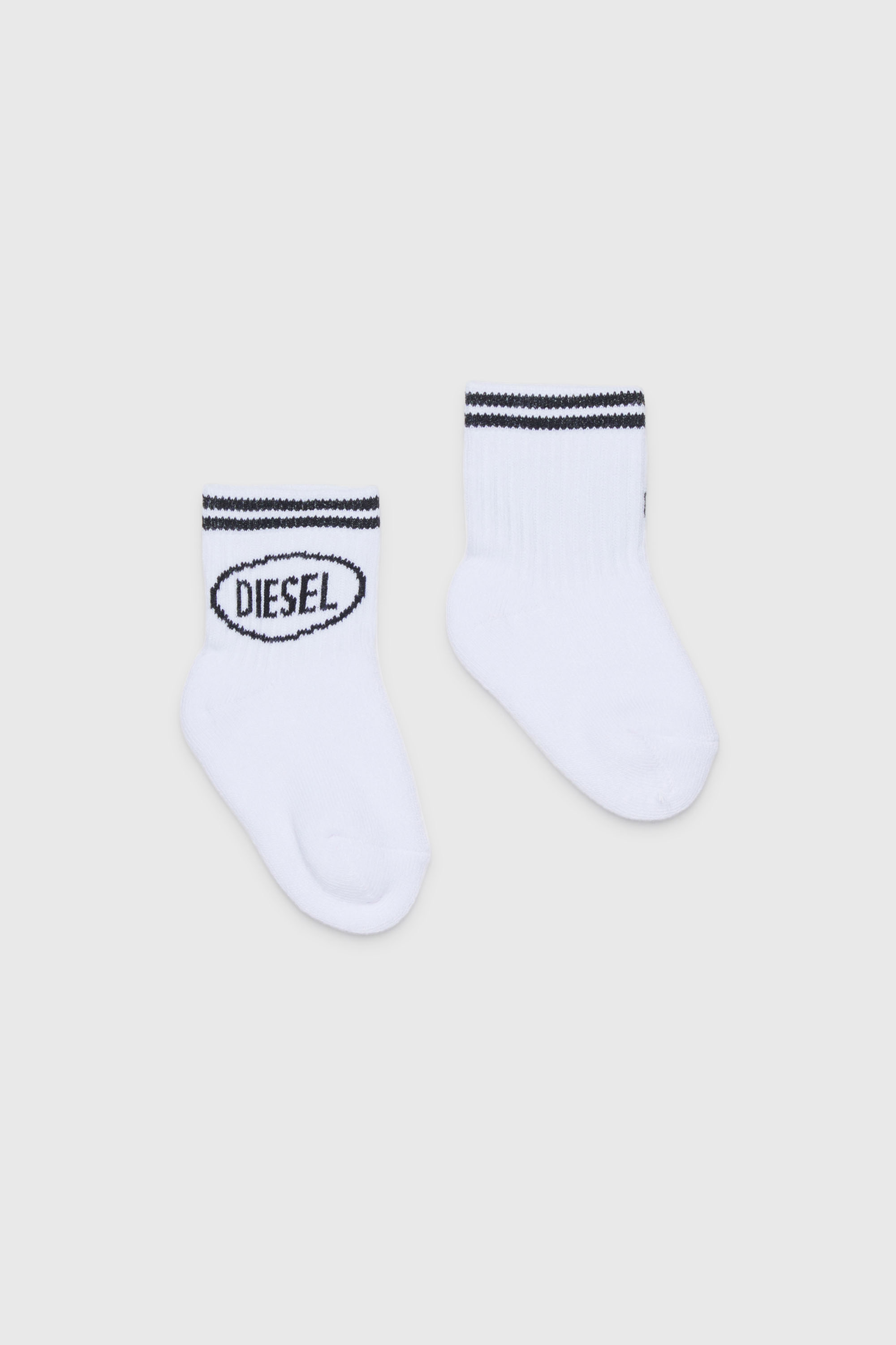 Diesel - ZOLPYB, Unisex's Cotton socks with striped cuffs in White/Black - 1