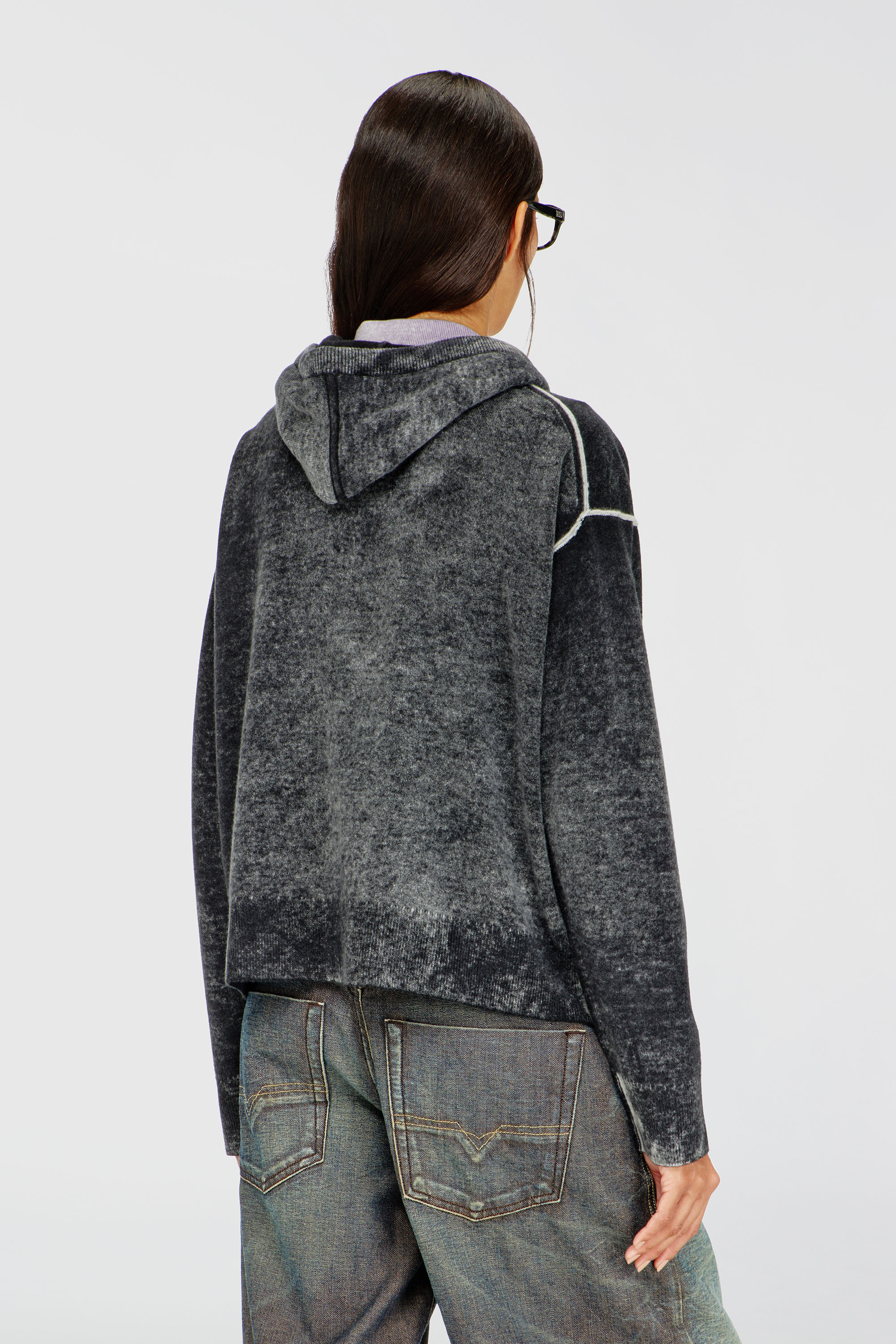 Diesel - M-HERMINE, Woman's Reverse-print hooded cardigan in wool in Black/Grey - 4