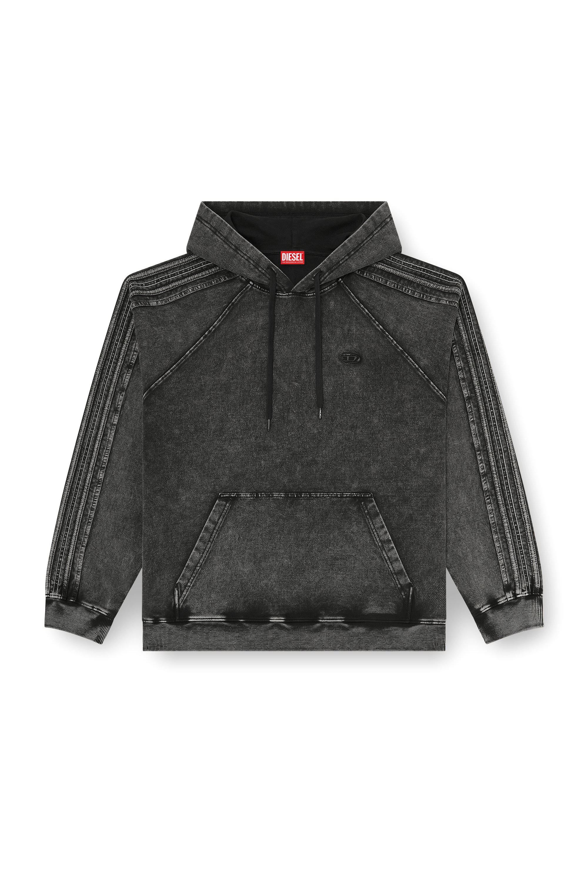 Diesel - S-ALTBOXT-HOOD, Man's Hoodie in washed cotton with Oval D embroidery in Black/Dark grey - 3